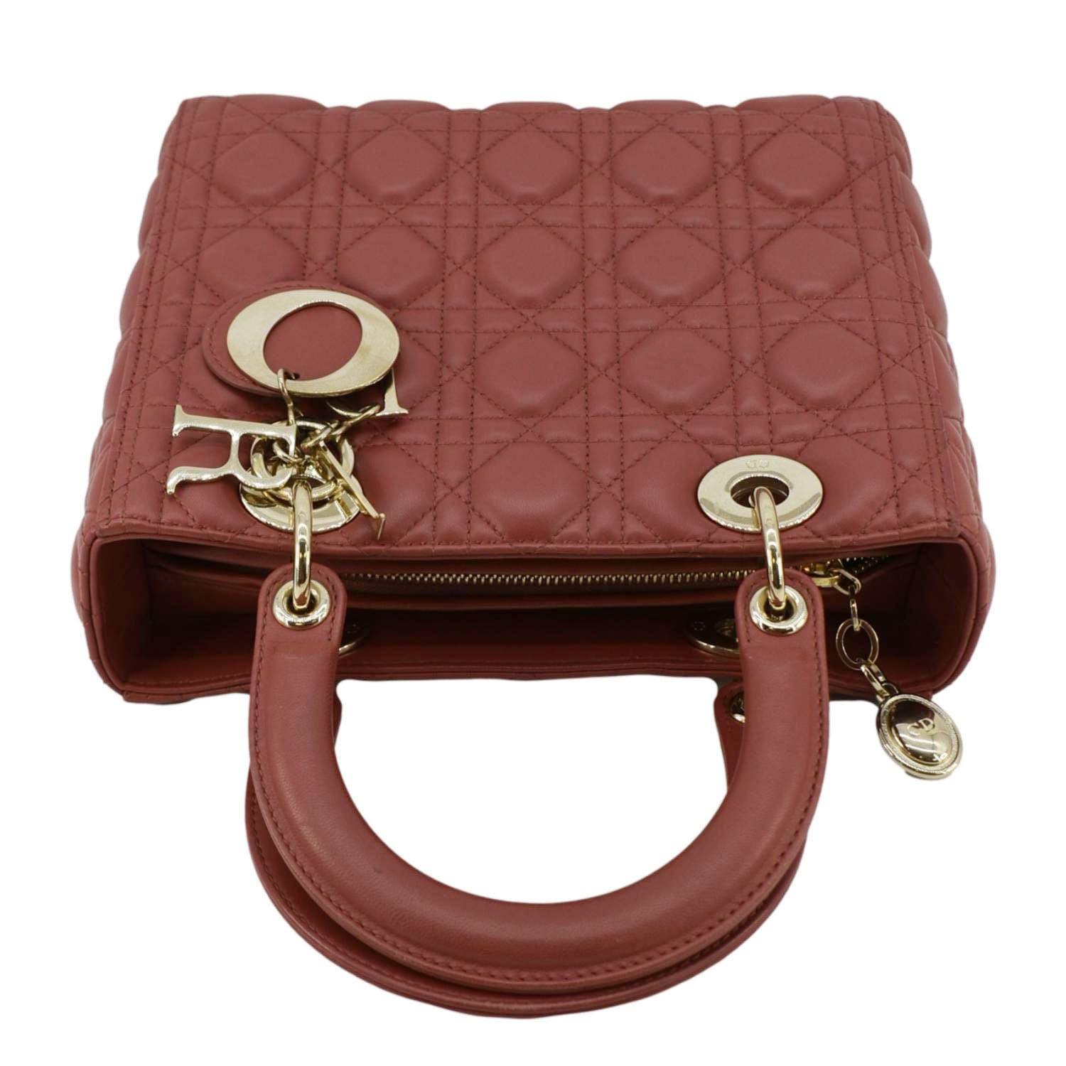 Dior Lady Cannage Shoulder Bag Leather Red Medium