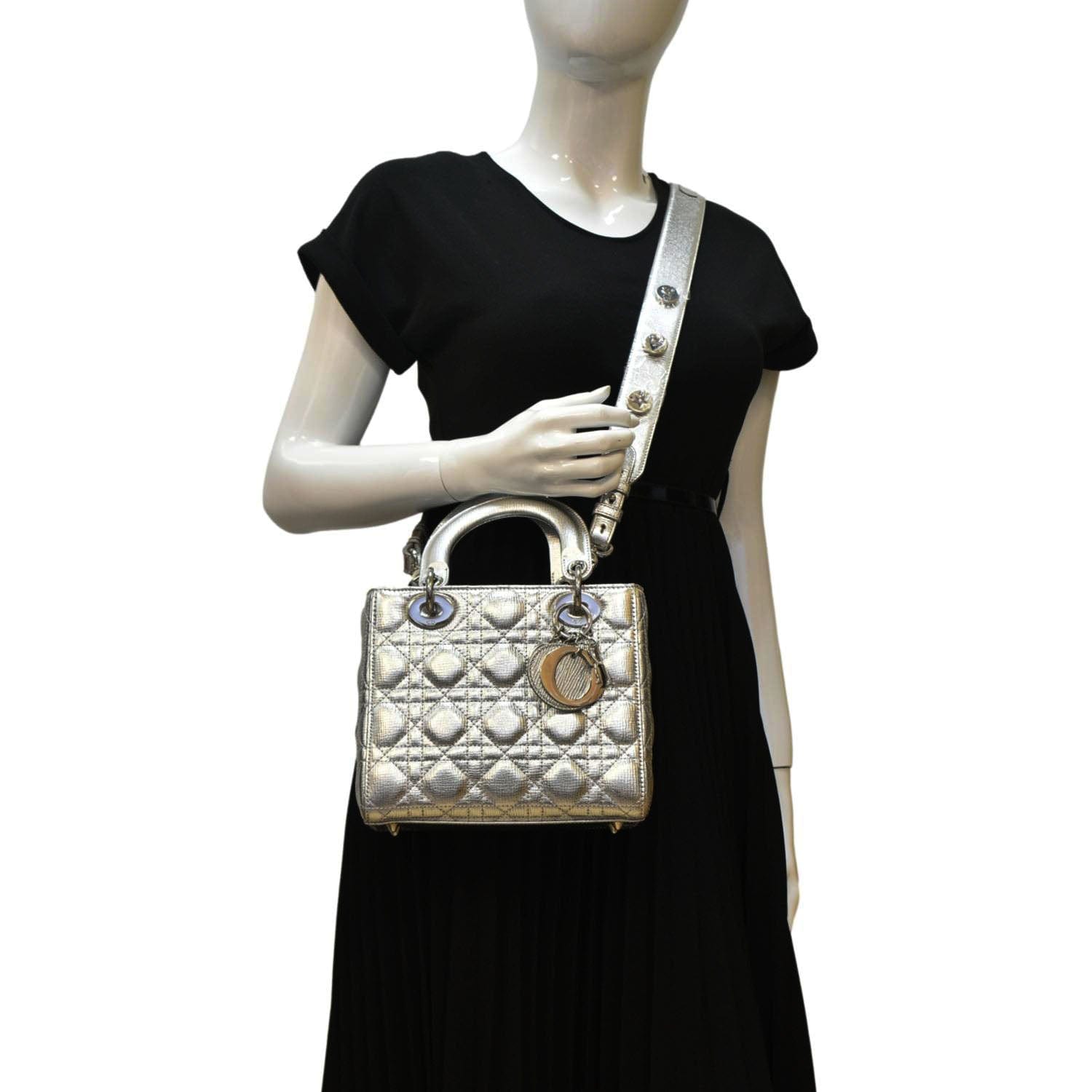 Dior Lady Shoulder Bag Metallic Leather Lambskin Silver Dior Metallic Silver