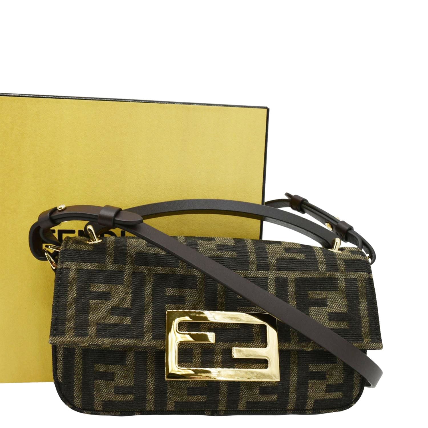 Fendi Baguette Zucca Shoulder Bag Canvas Brown Mini