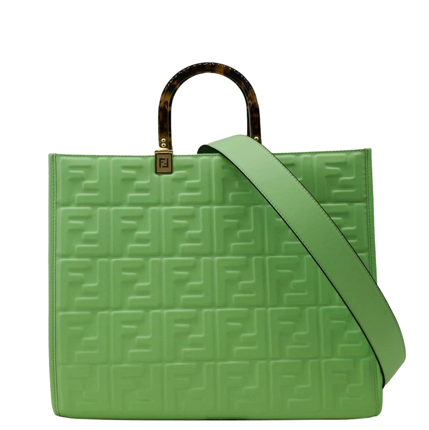 Fendi Sunshine Shopper Tote Bag Leather Green Medium