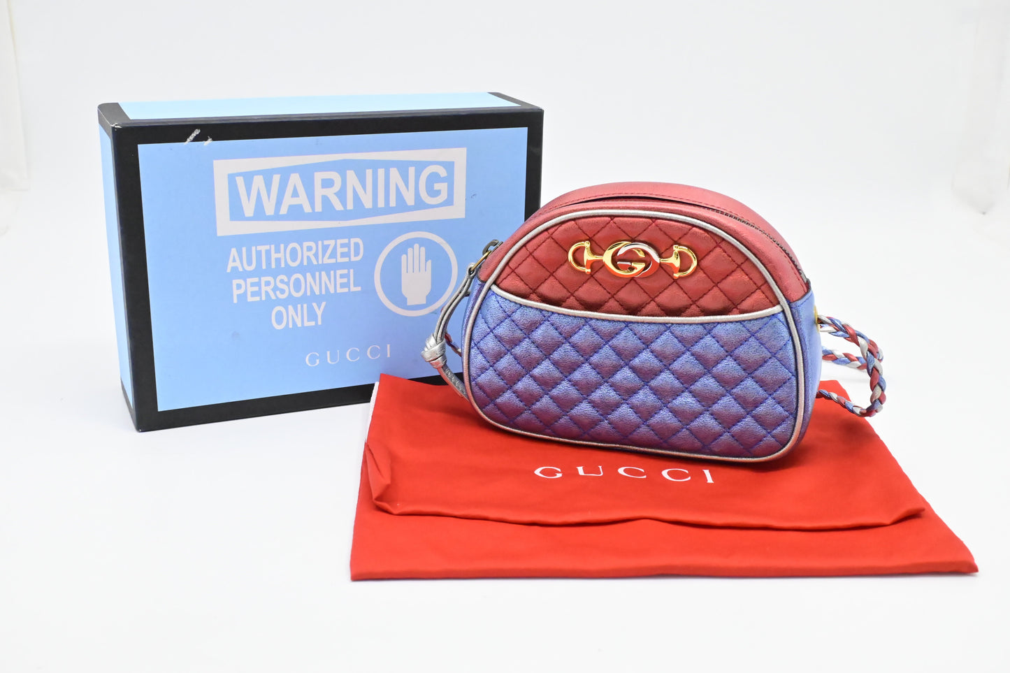 Gucci Trapuntata Leather Blue Red Silver Handbag