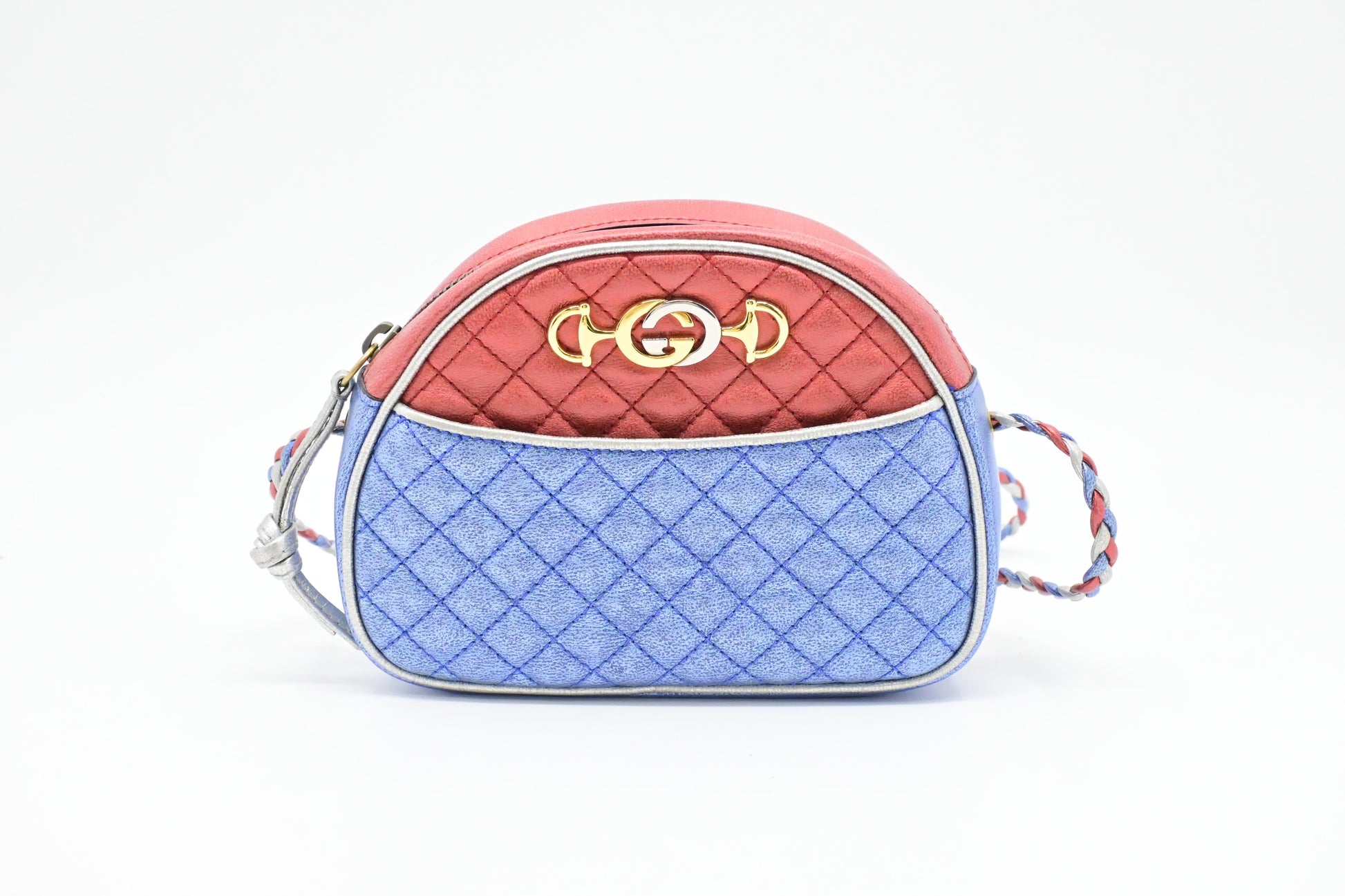 Gucci Trapuntata Leather Blue Red Silver Handbag