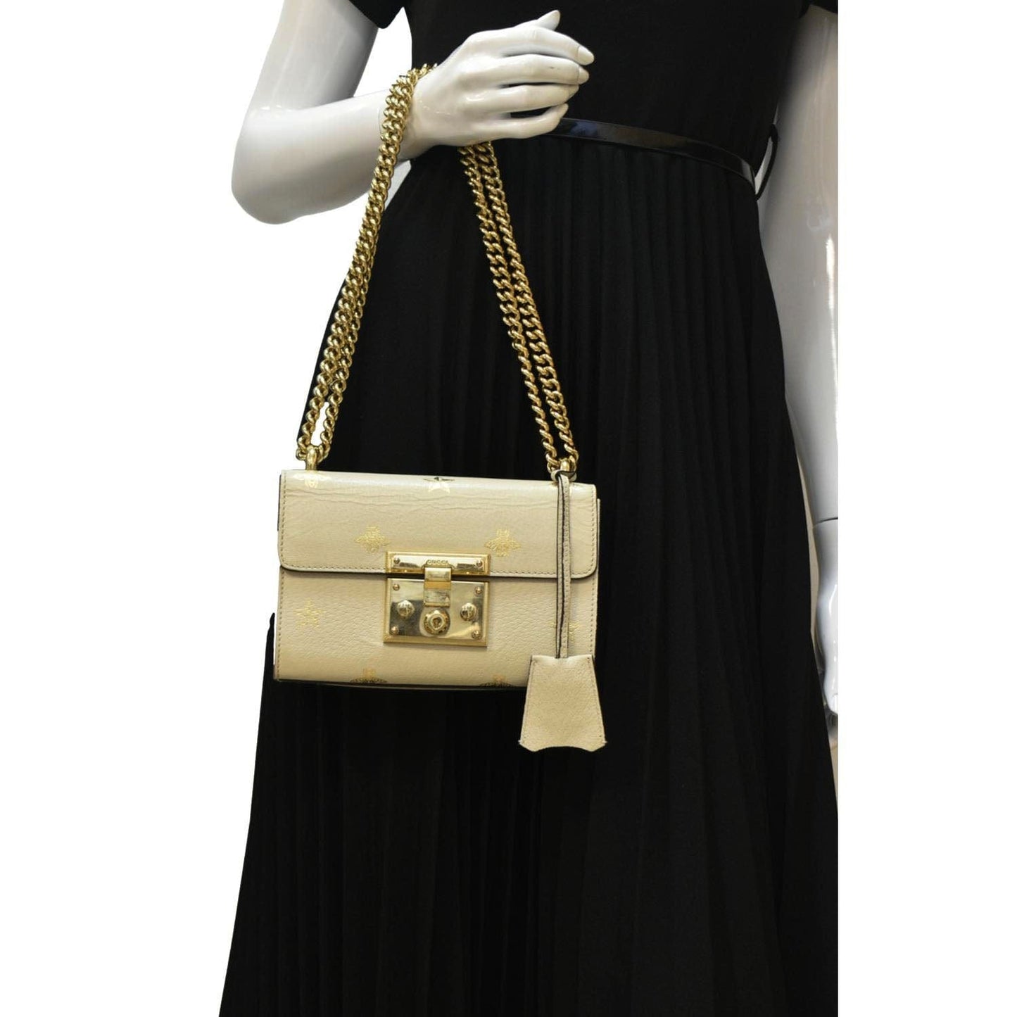 Gucci Padlock Bee Shoulder Bag Ivory Leather