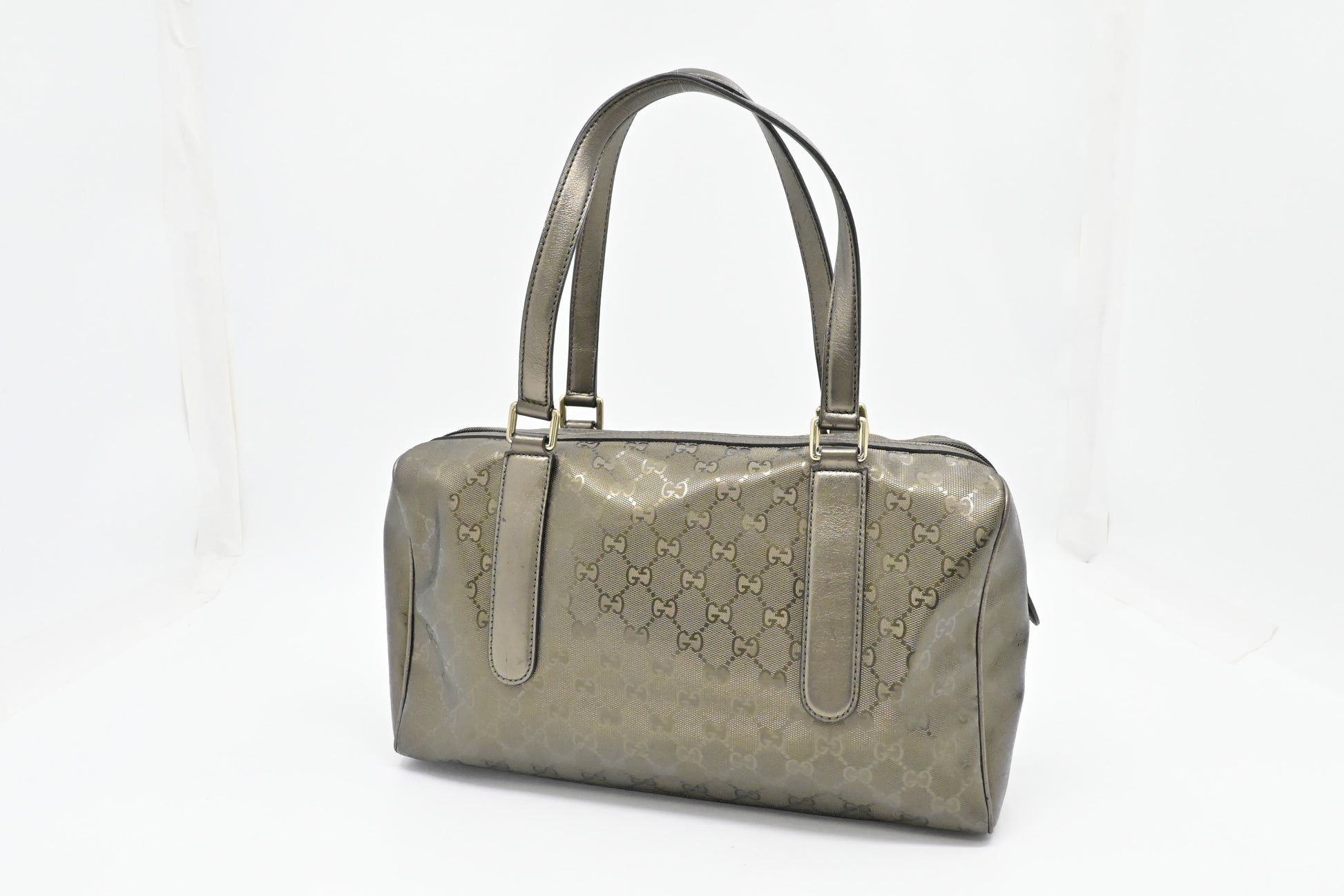 Gucci Boston Pewter Imprime Canvas Travel Bag