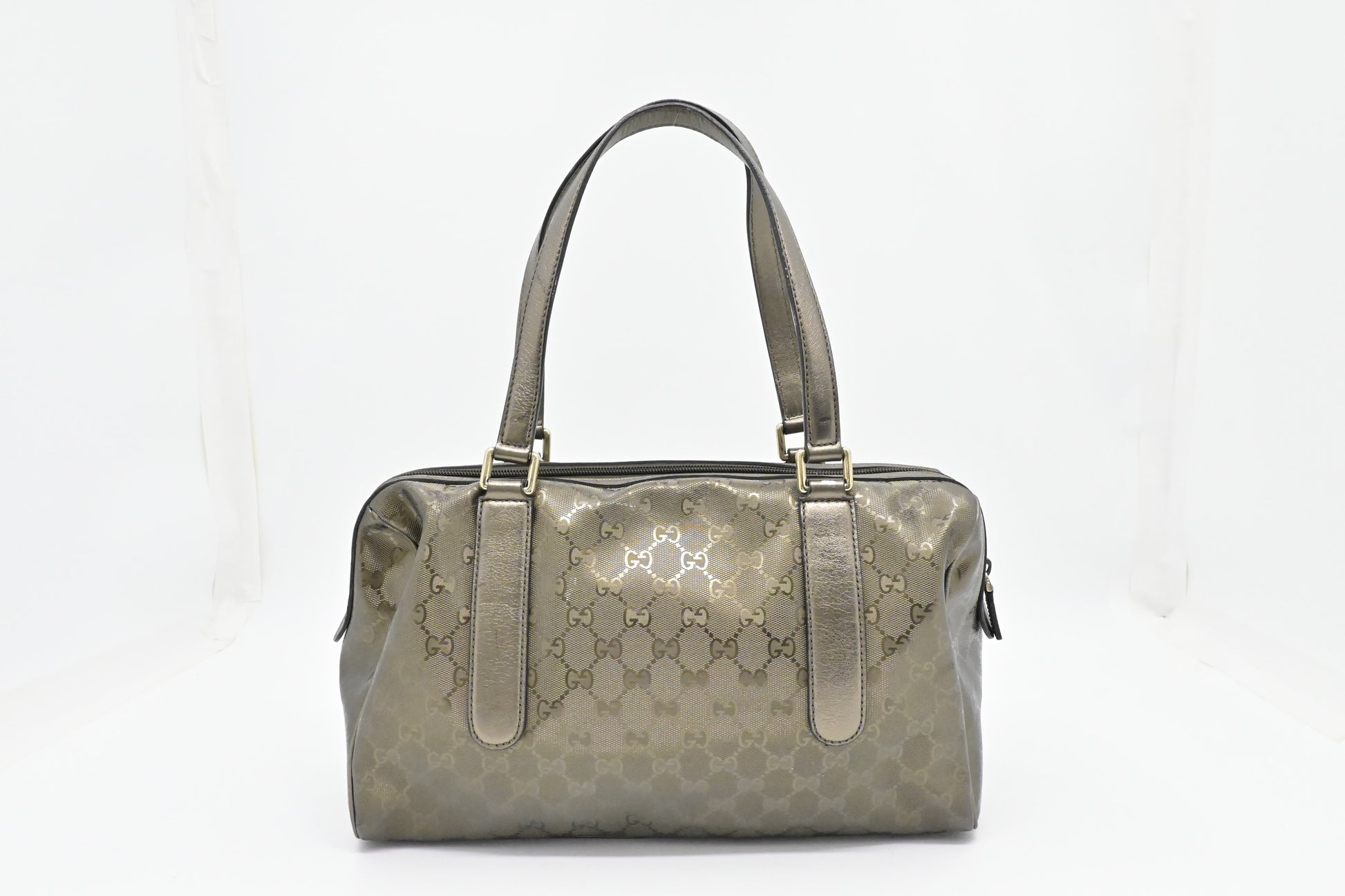 Gucci Boston Pewter Imprime Canvas Travel Bag