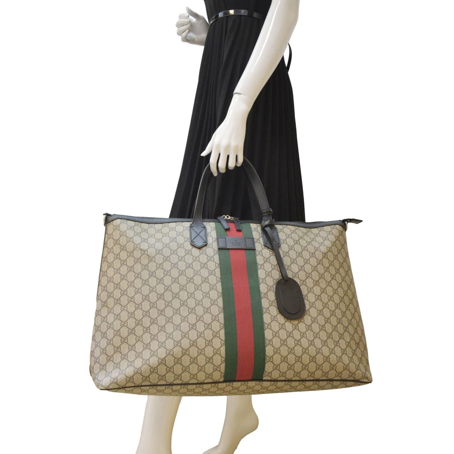 Gucci Large Zippered Supreme Web Duffle Bag Canvas Beige Shoulder Bag