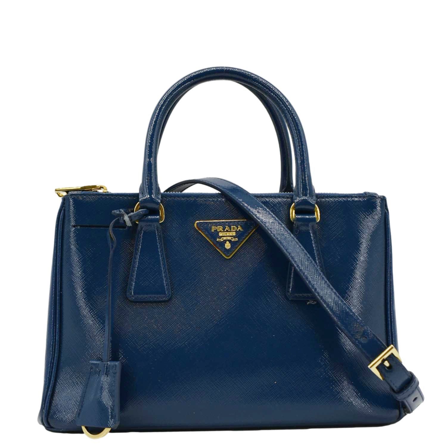 Prada Galleria Double Tote Bag Leather Saffiano Blue Double Zip 1
