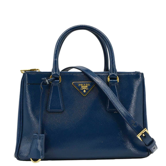 Prada Galleria Double Tote Bag Leather Saffiano Blue Double Zip 1
