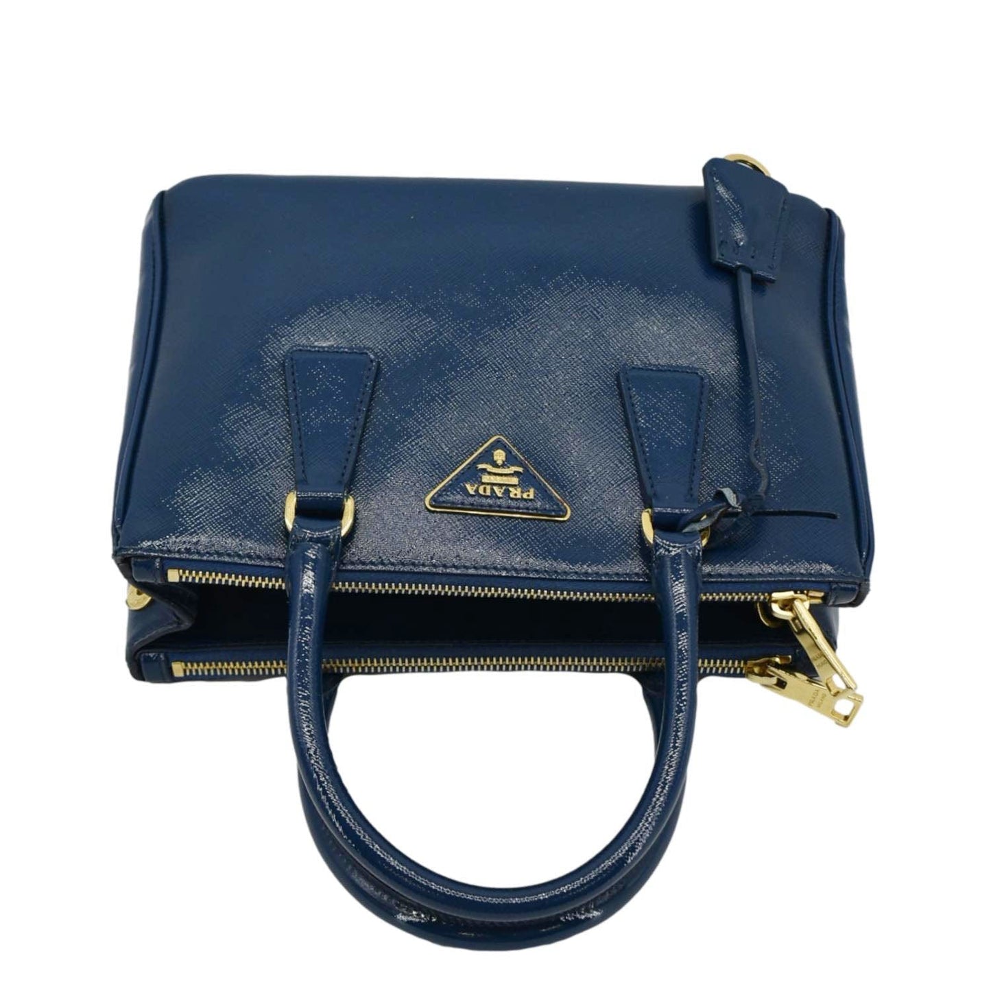 Prada Galleria Double Tote Bag Leather Saffiano Blue Double Zip 1