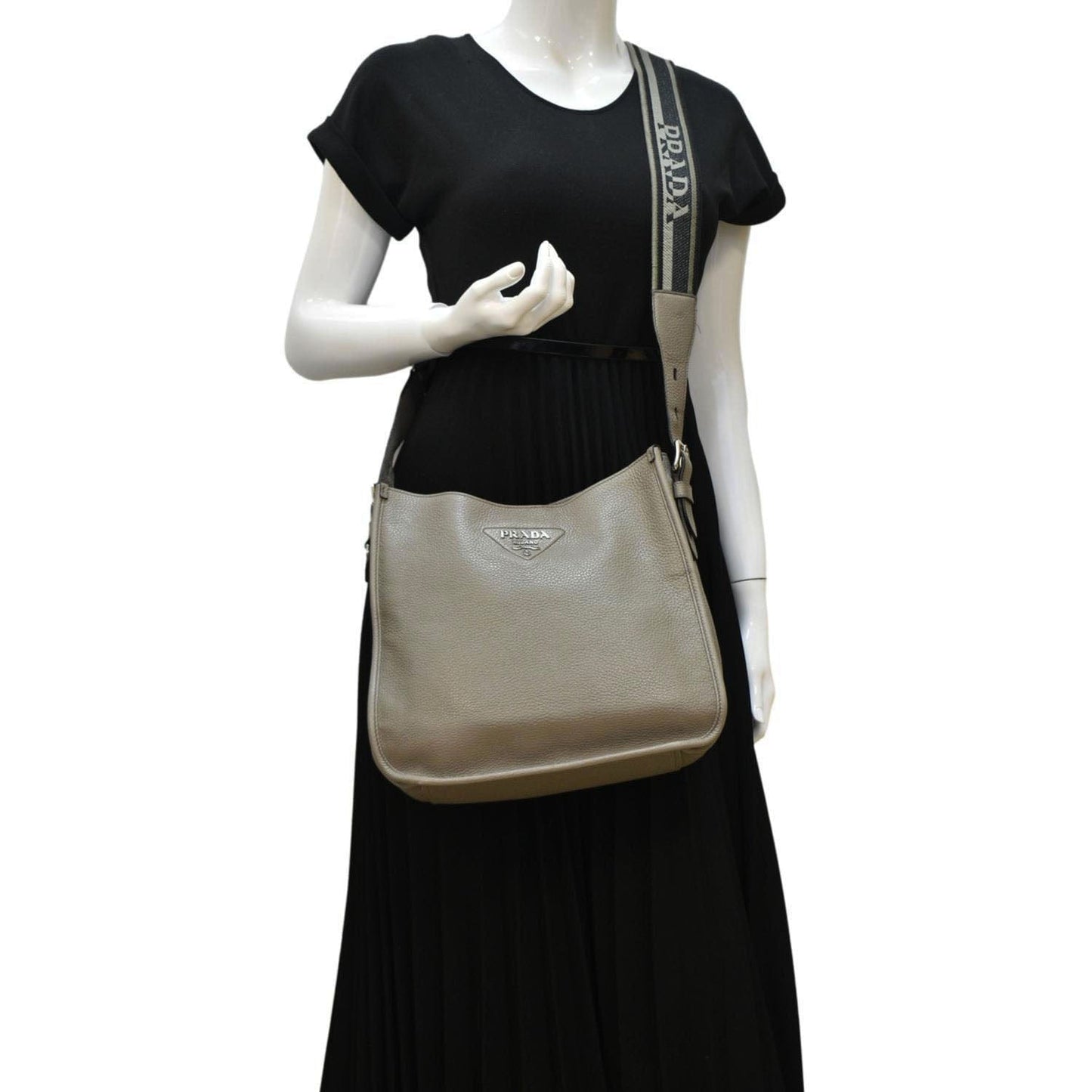 Prada Shoulder Bag Clay Grey Leather Gray