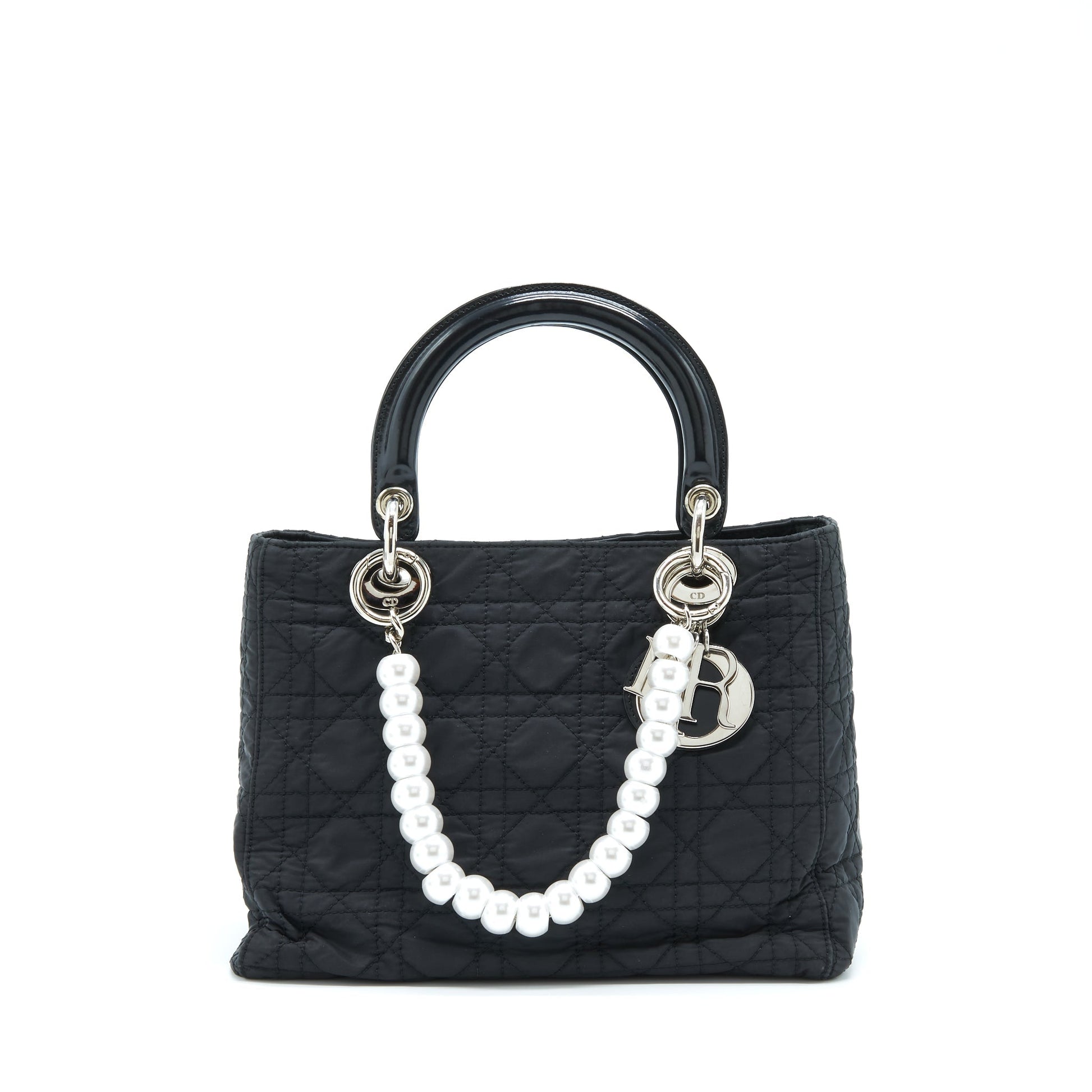 Dior Lady Fabric Handbag Nylon Black Travel Bag