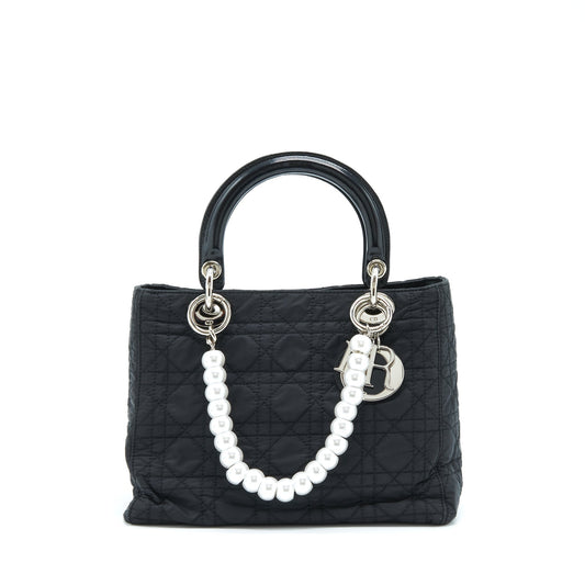 Dior Lady Fabric Handbag Nylon Black Travel Bag