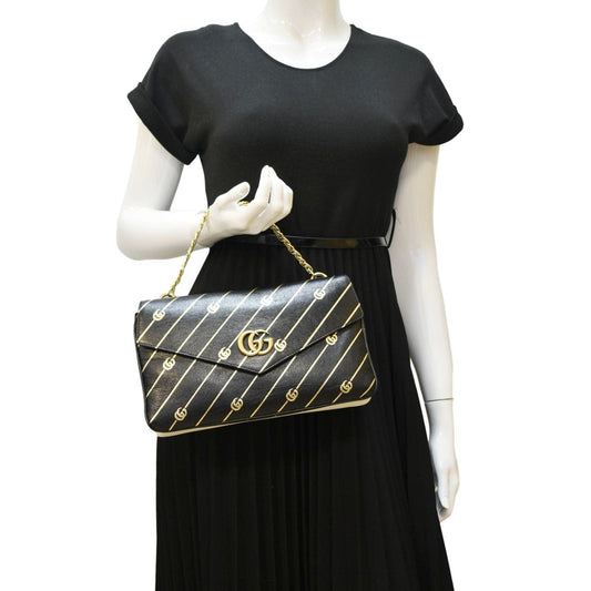 Gucci Thiara Medium Double Smooth Satchel Bag Leather Black Travel Bag