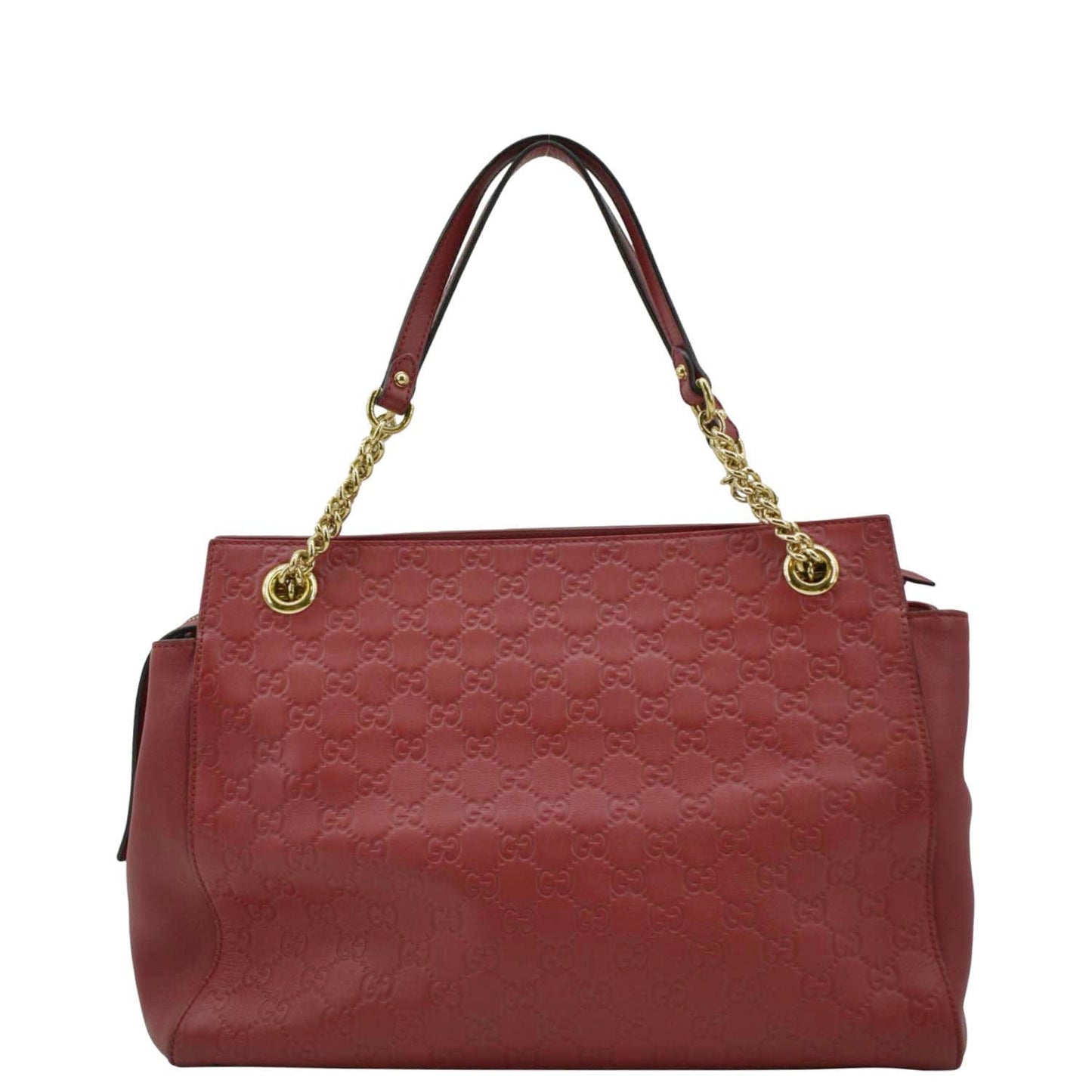 Gucci Soft Signature Chain Shoulder Tote Bag Leather Red Shoulder Bag