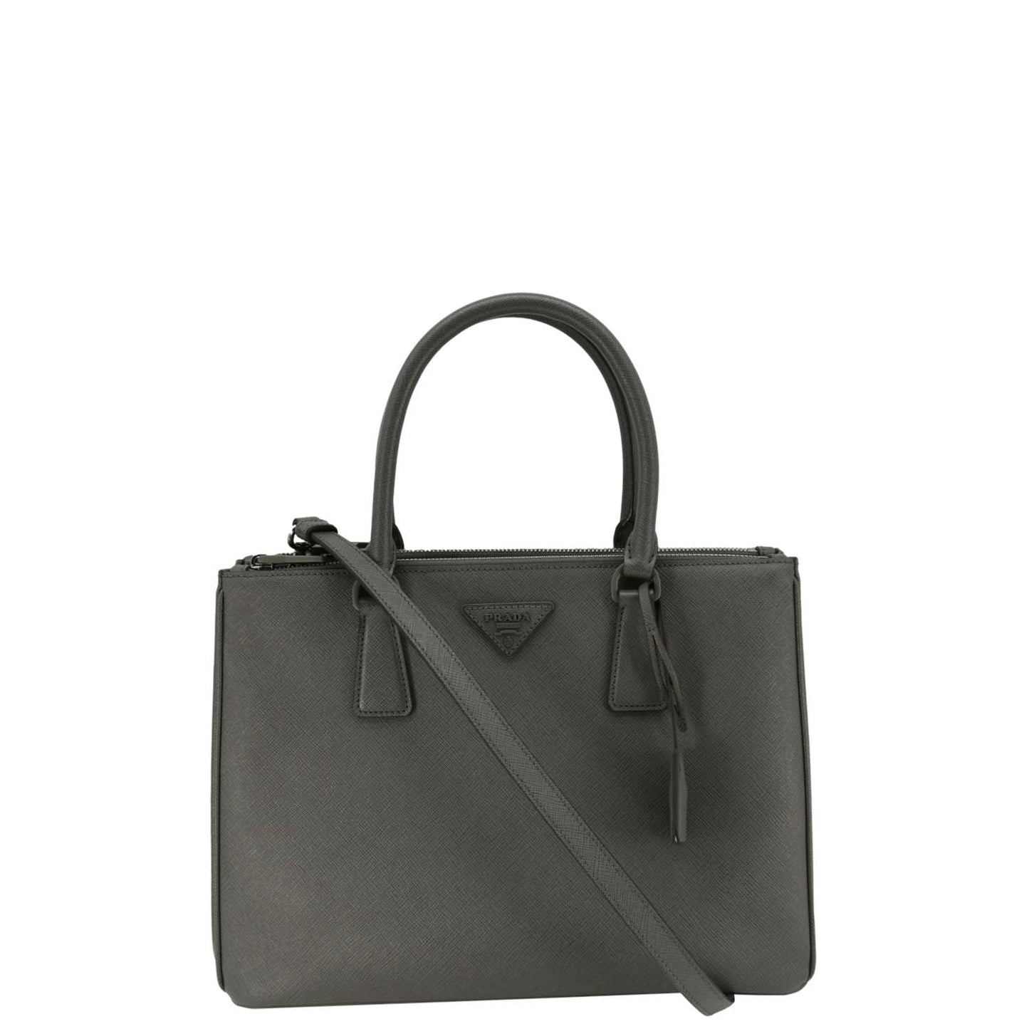 Prada Galleria Double Tote Bag Leather Saffiano Gray