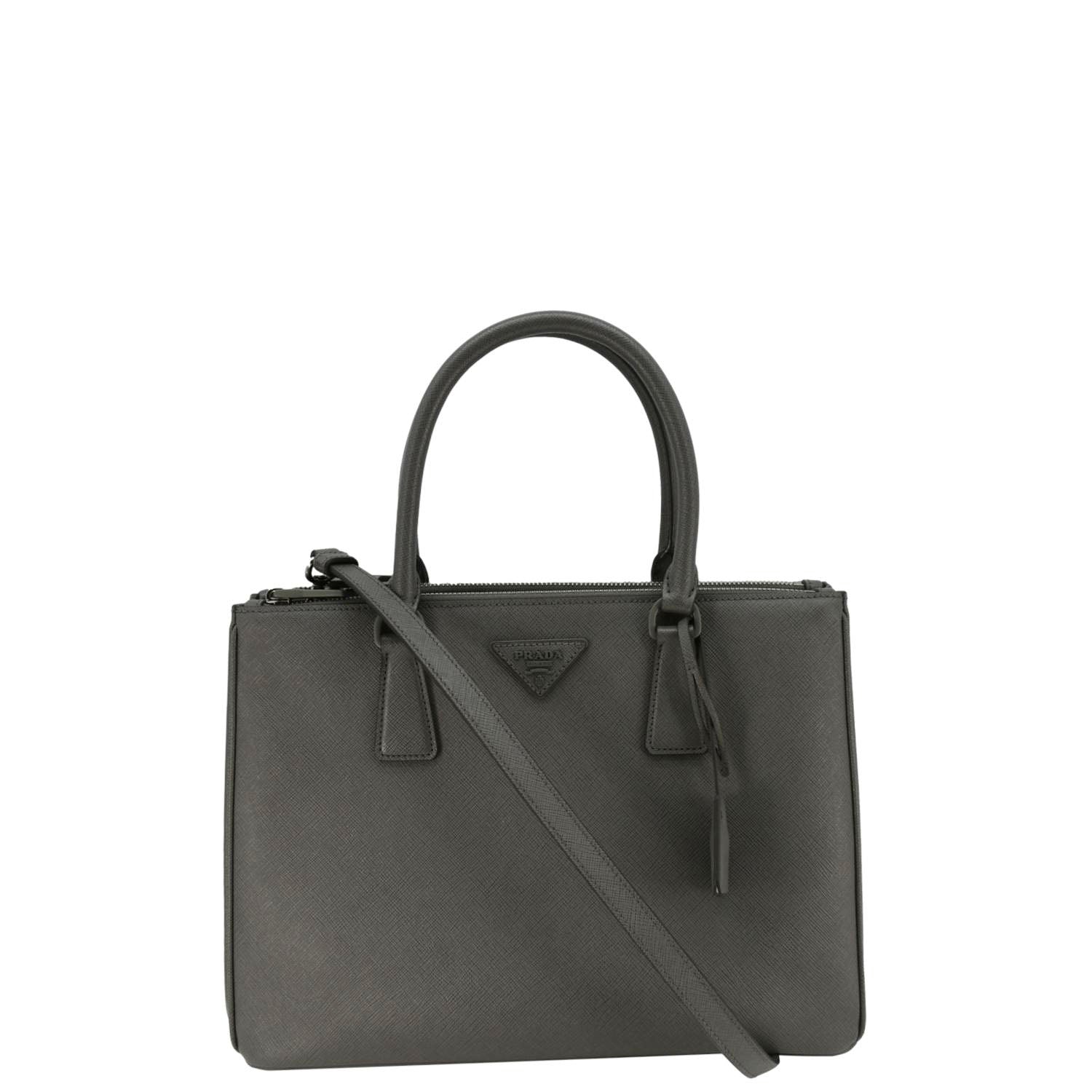 Prada Tote Bag Galleria Double- Grey Leather Saffiano Gray