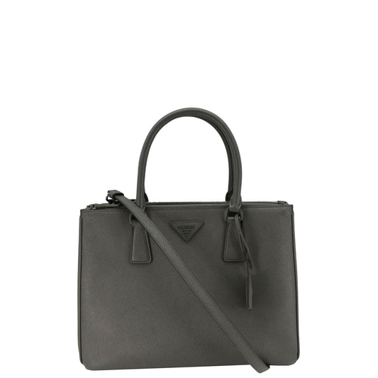 Prada Tote Bag Galleria Double- Grey Leather Saffiano Gray