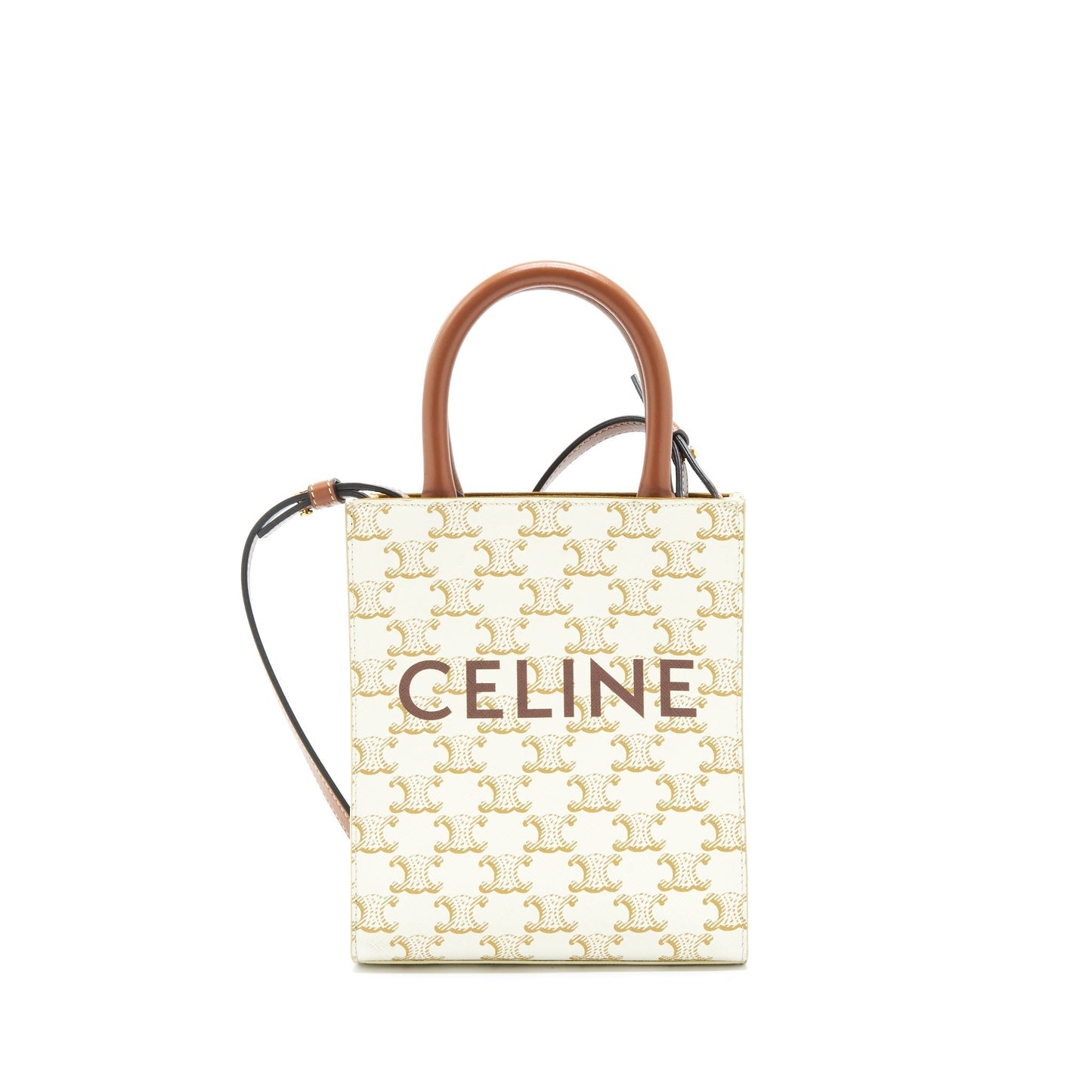 Celine Vertical Tote Cabas In Triomphe Calfskin Handbag Canvas White Tote Bag