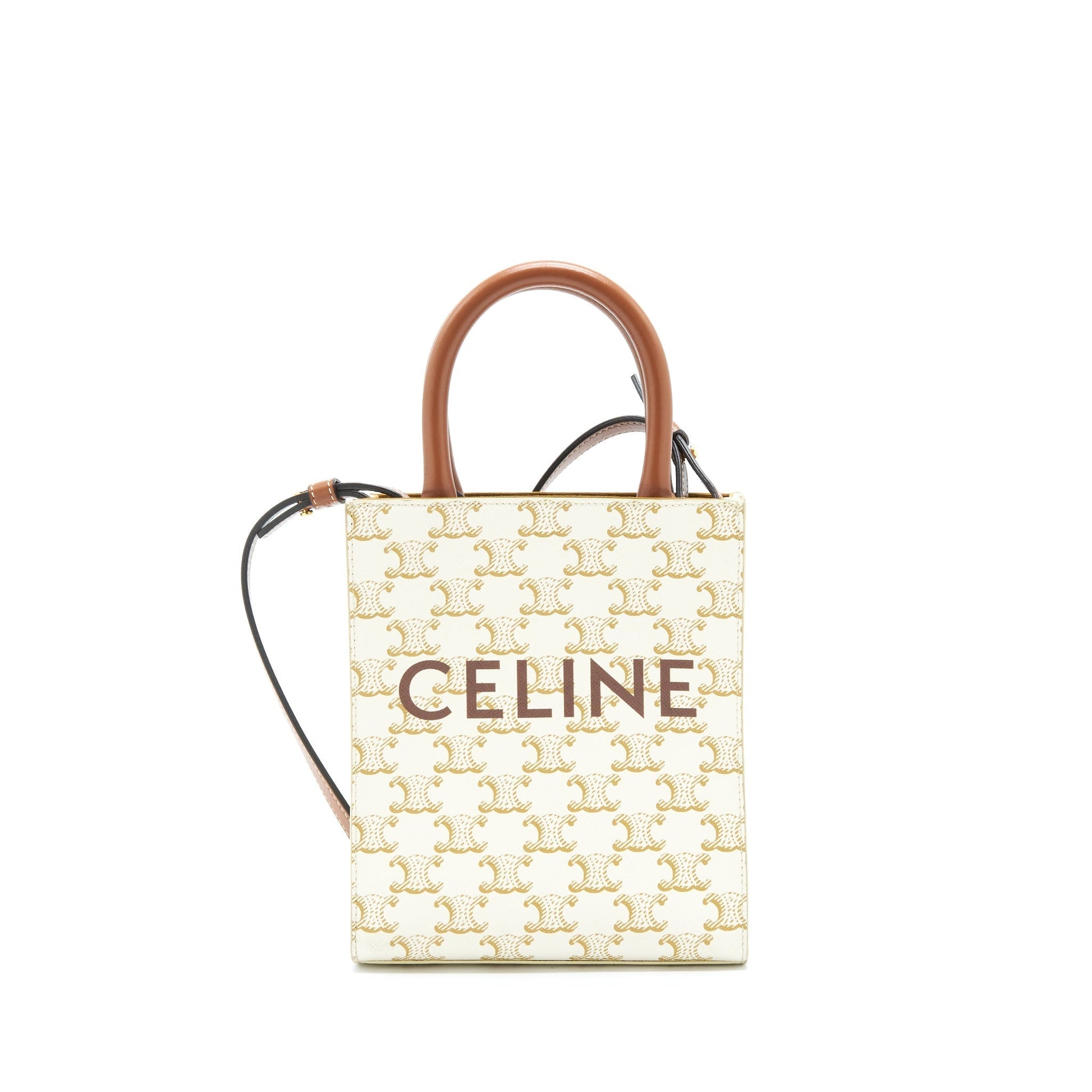 Celine Vertical Tote Cabas In Triomphe Calfskin Handbag Canvas White Tote Bag