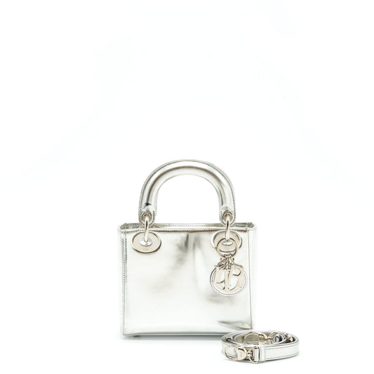 Dior Lady Metallic Handbag Silver Mini Travel Bag