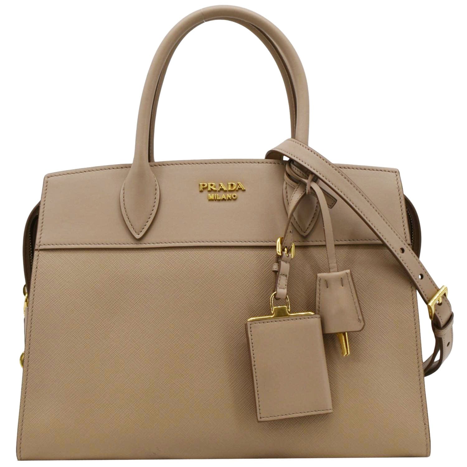 Prada Esplanade Shoulder Bag Leather Saffiano Beige