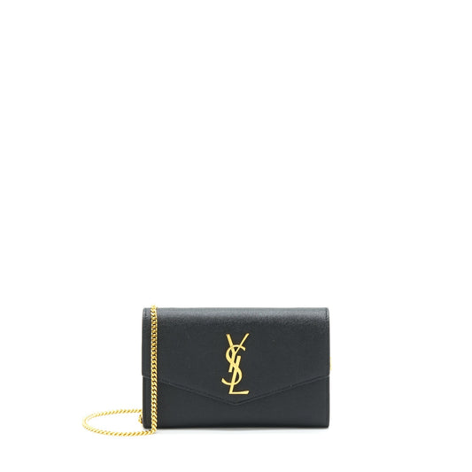 YSL Saint Laurent Envelop Crossbody Purse Grained Calfskin Black Small Crossbody Bag