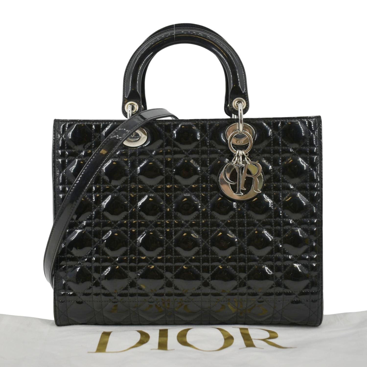 Dior Lady Large Patent Shoulder Bag Leather Quilted