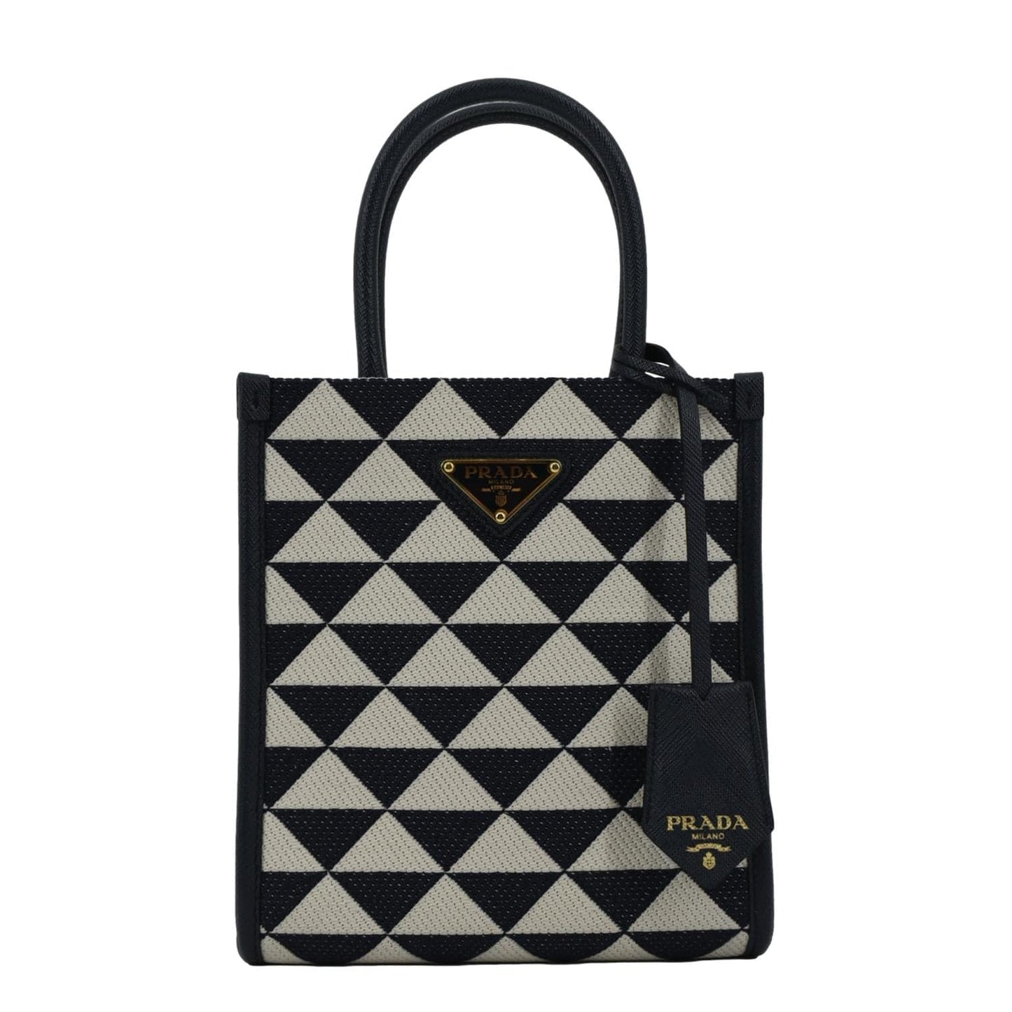 Prada Triangolo Jacquard Symbole Tote Crossbody Bag Blue Navy Mini