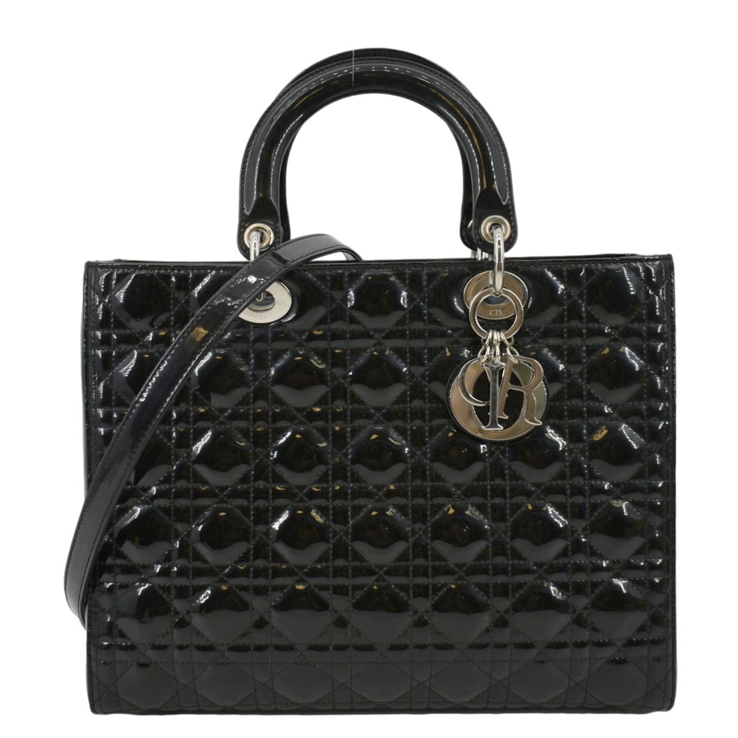 Dior Lady Large Patent Shoulder Bag Leather Quilted