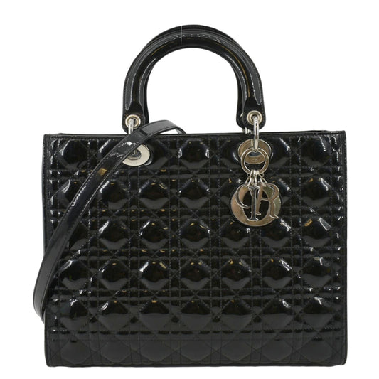 Dior Lady Large Patent Shoulder Bag Leather Quilted