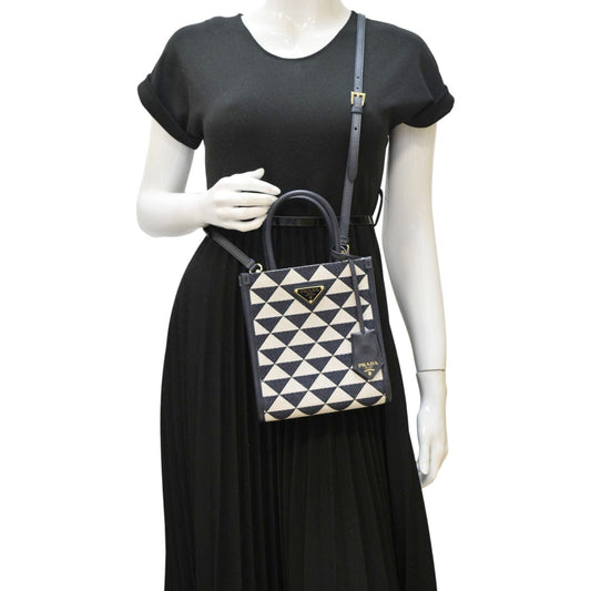 Prada Triangolo Jacquard Symbole Tote Crossbody Bag Blue Navy Mini