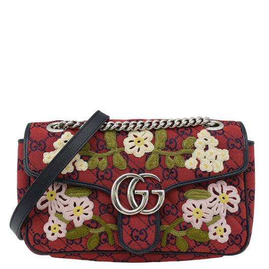 Gucci Marmont Floral Embroidered Crossbody Bag Canvas