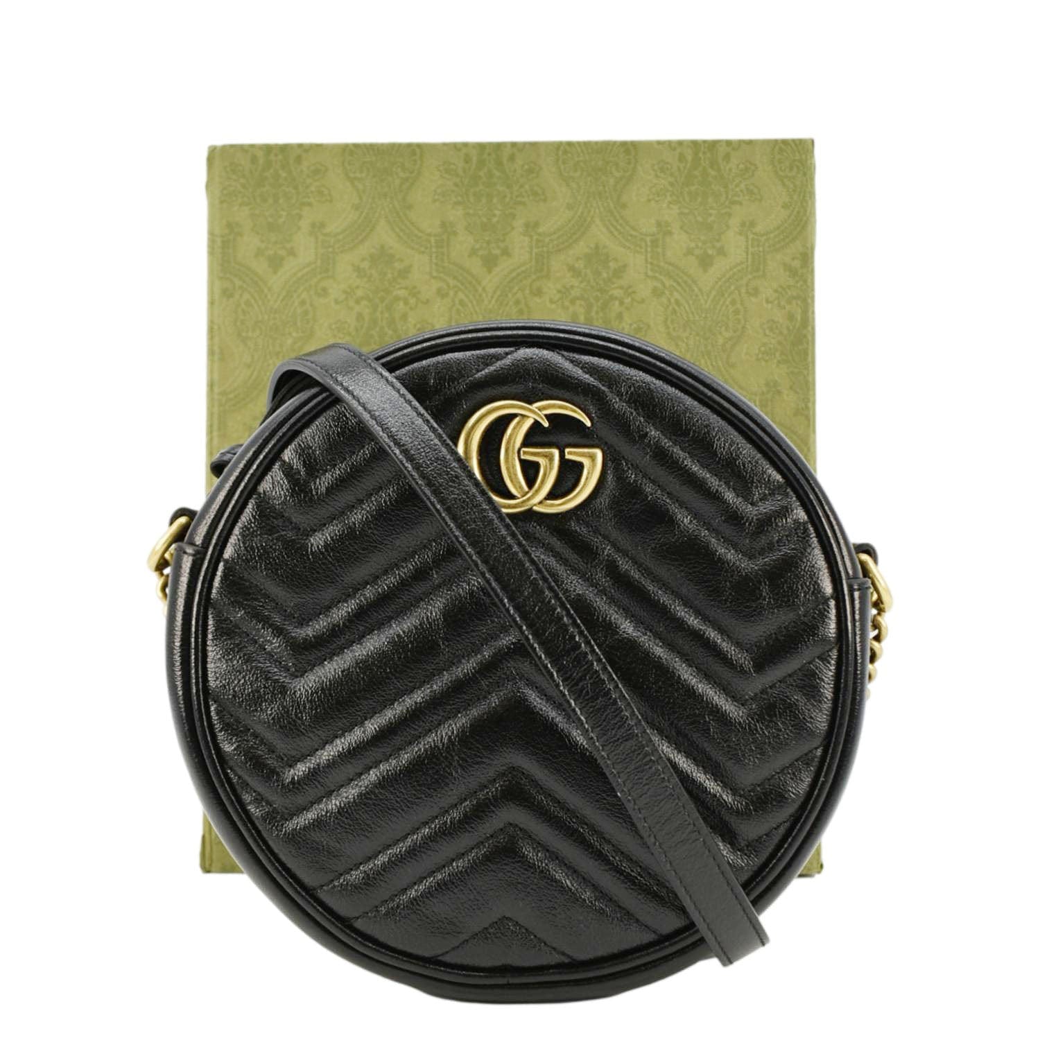 Gucci Marmont Round Crossbody Bag Leather Black Round 550155