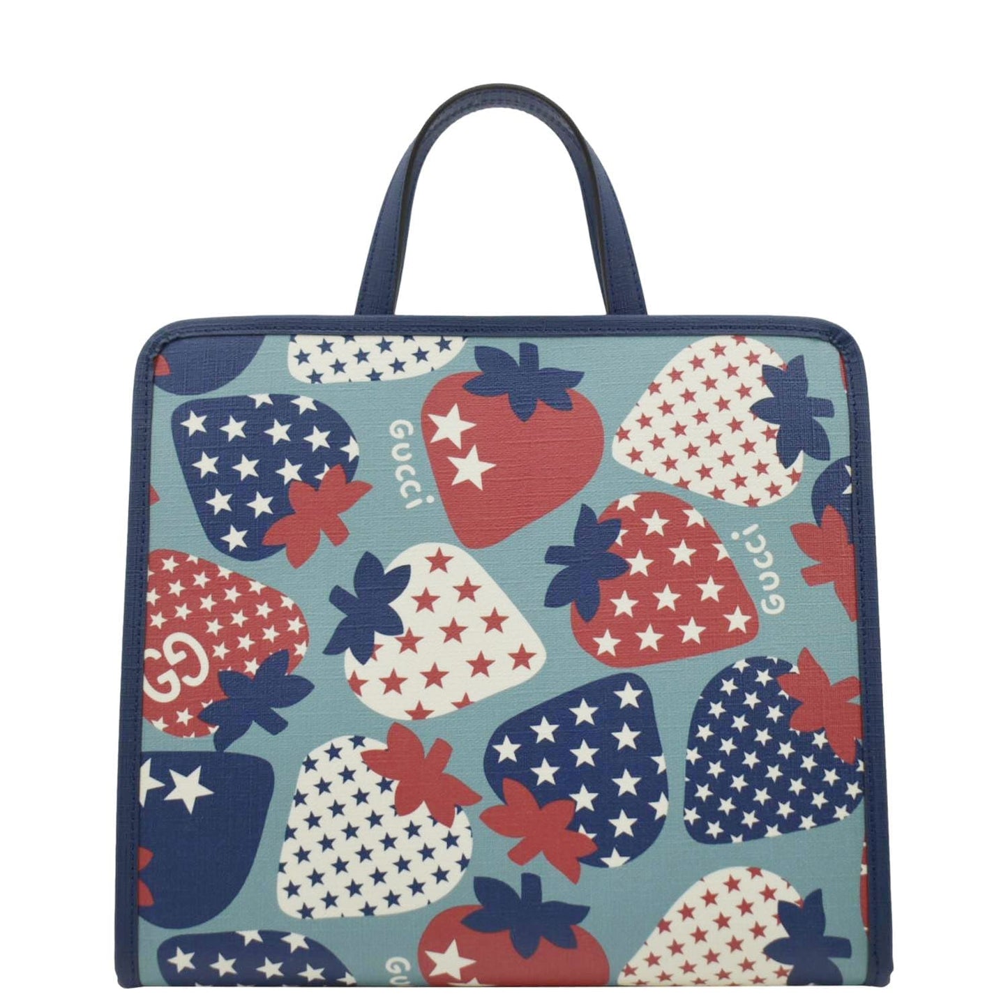 Gucci Children Strawberry Star Tote Bag Canvas Blue