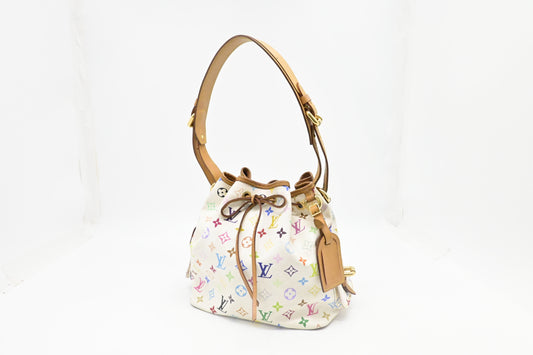 Louis Vuitton x Takashi Murakami Petit Noe Monogram Canvas White Multicolor Handbag Monogram Canvas