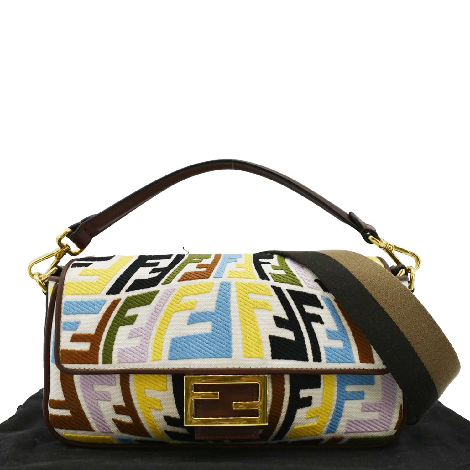 Fendi Fish Eye Baguette Ff Shoulder Bag Canvas Multicolor Embroidered