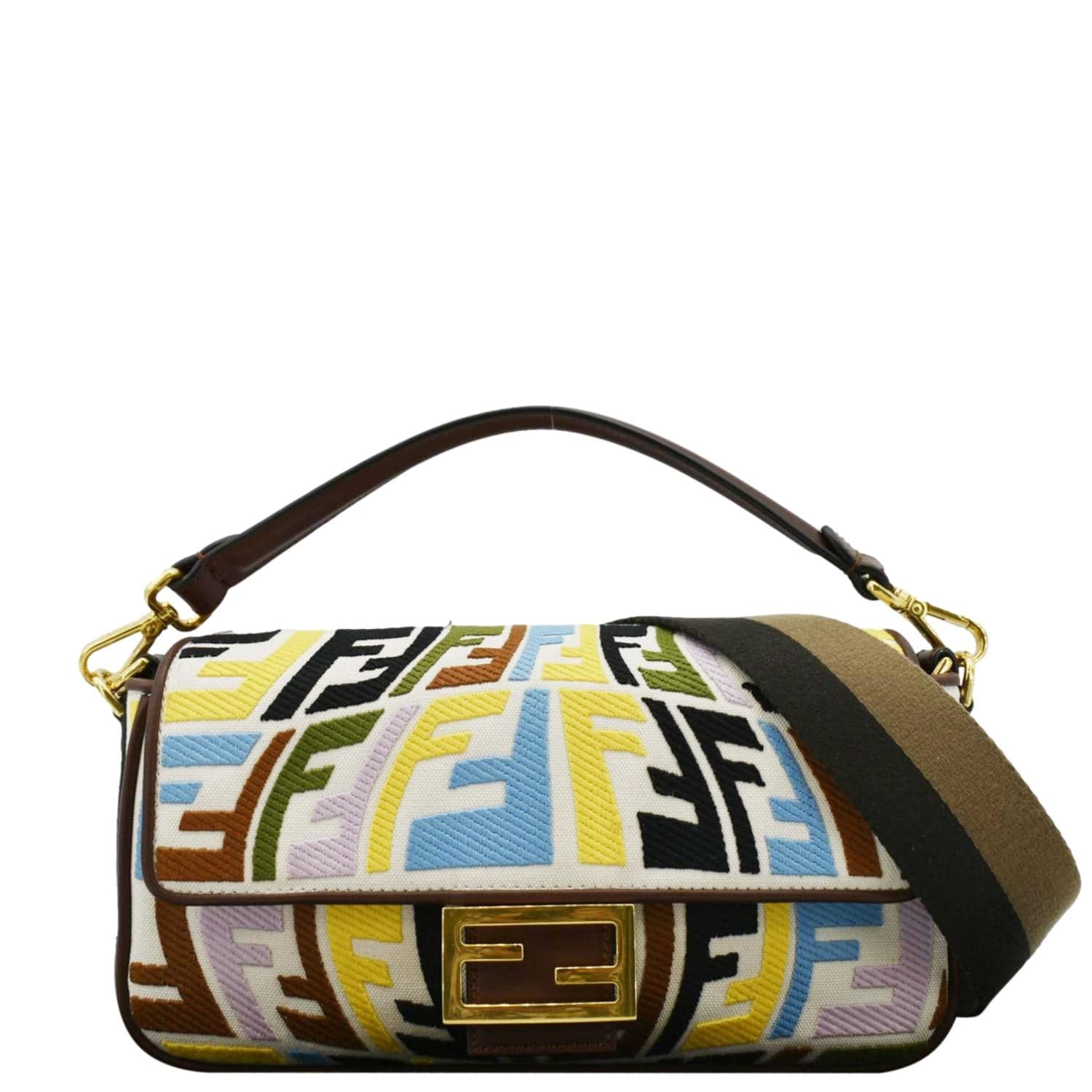 Fendi Fish Eye Baguette Ff Shoulder Bag Canvas Multicolor Embroidered