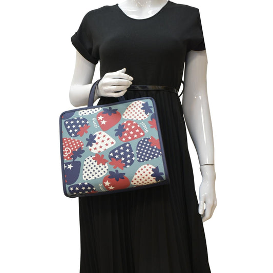 Gucci Children Strawberry Star Tote Bag Canvas Blue