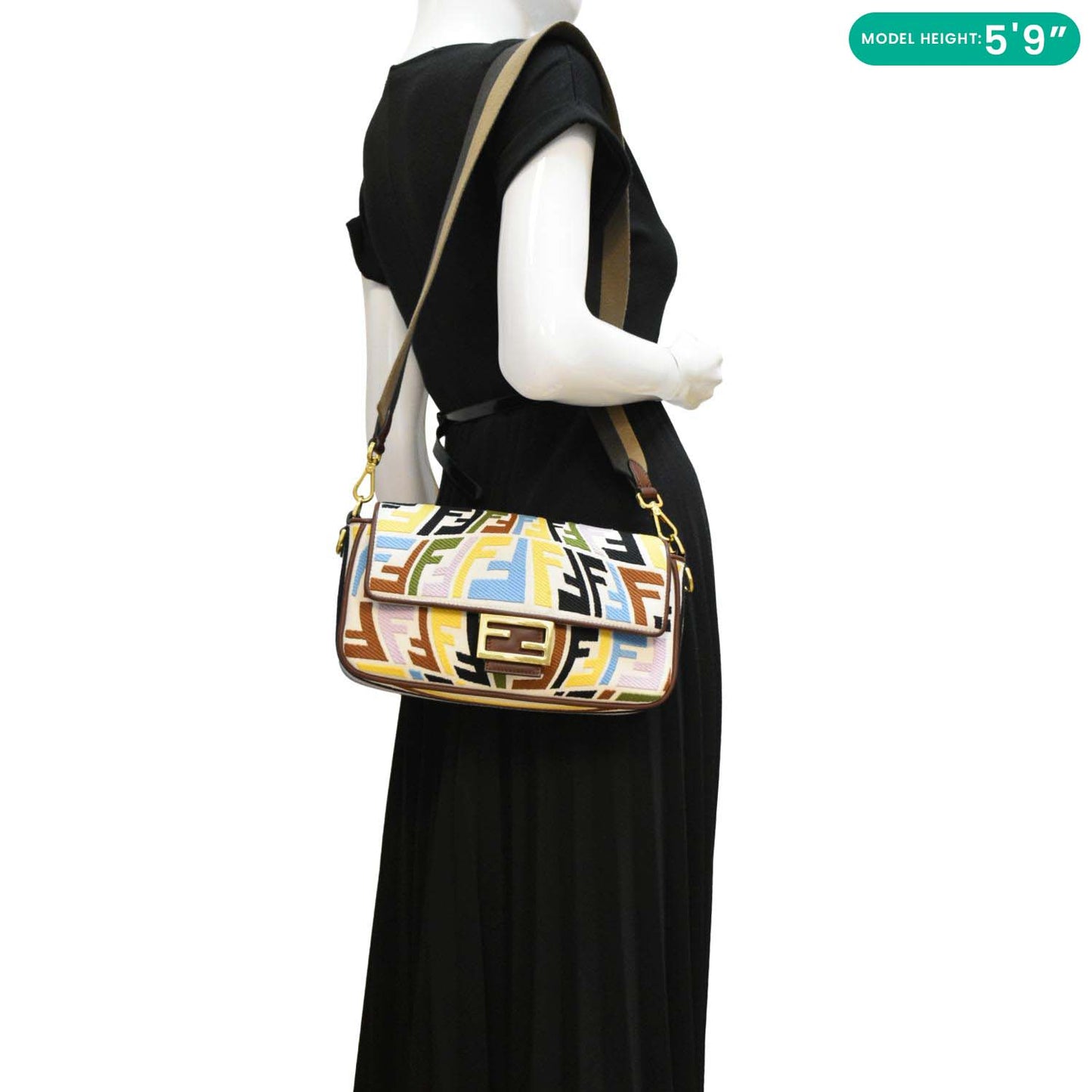 Fendi Fish Eye Baguette Ff Shoulder Bag Canvas Multicolor Embroidered