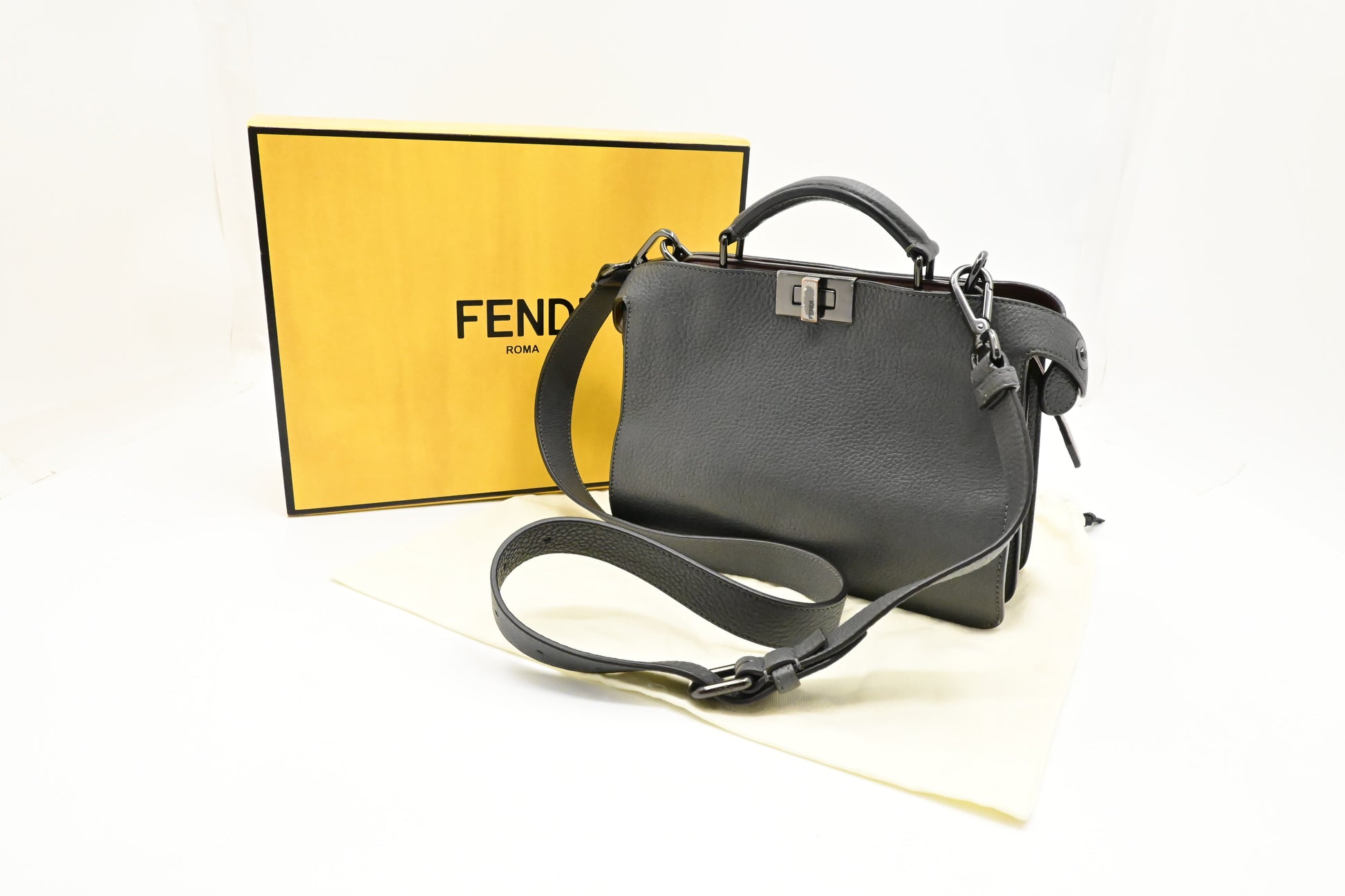 Fendi Peekaboo In Handbag Leather Gray Small Travel Bag