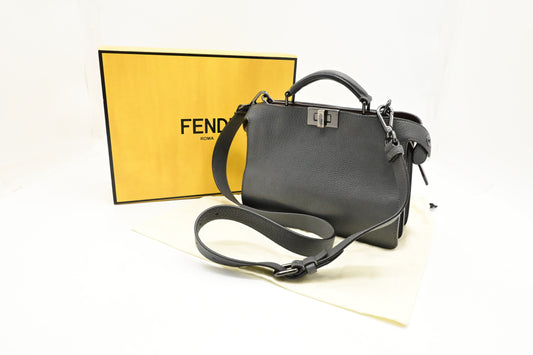 Fendi Peekaboo In Handbag Leather Gray Small Travel Bag