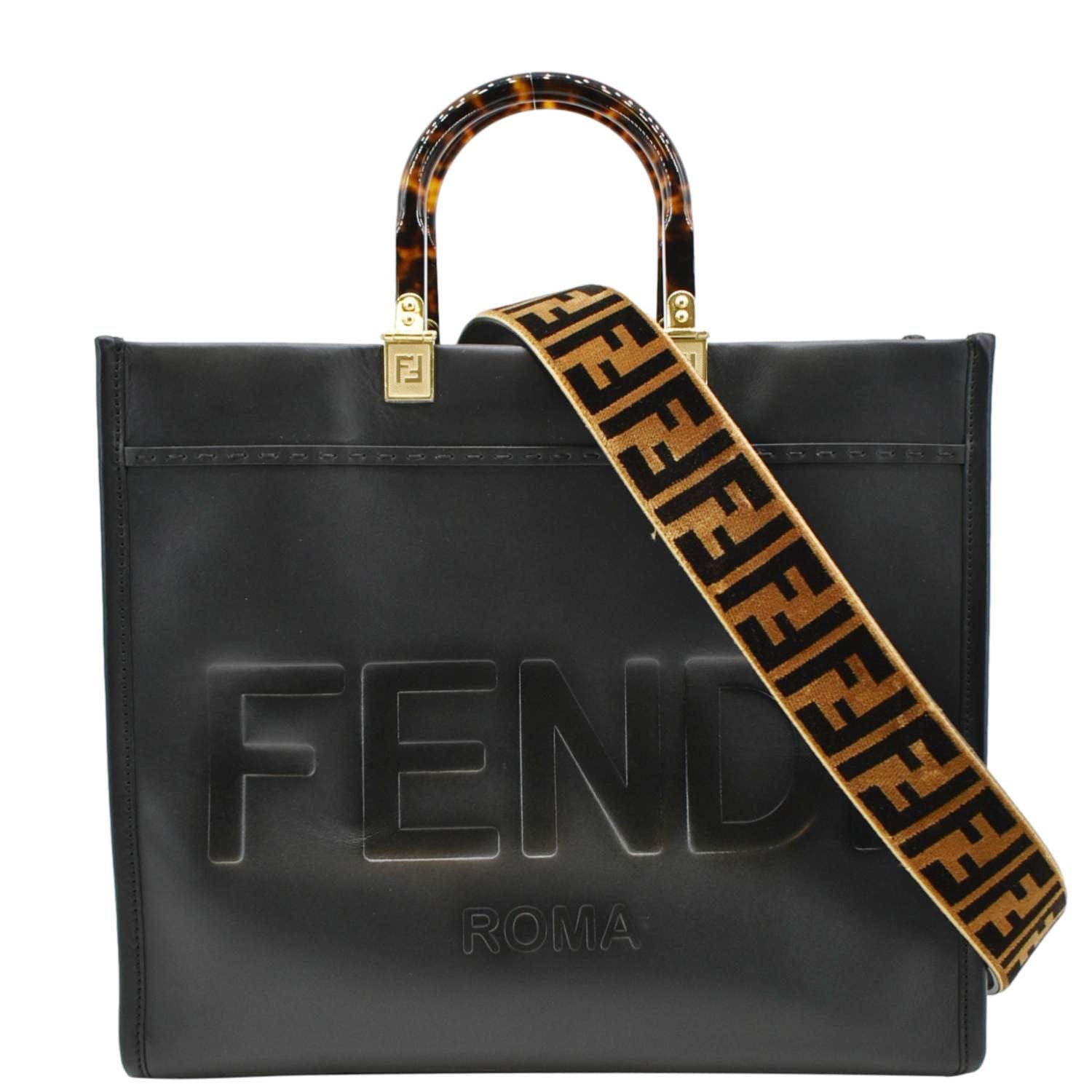 Fendi Sunshine Plexiglass Shopper Tote Bag Leather Black Medium