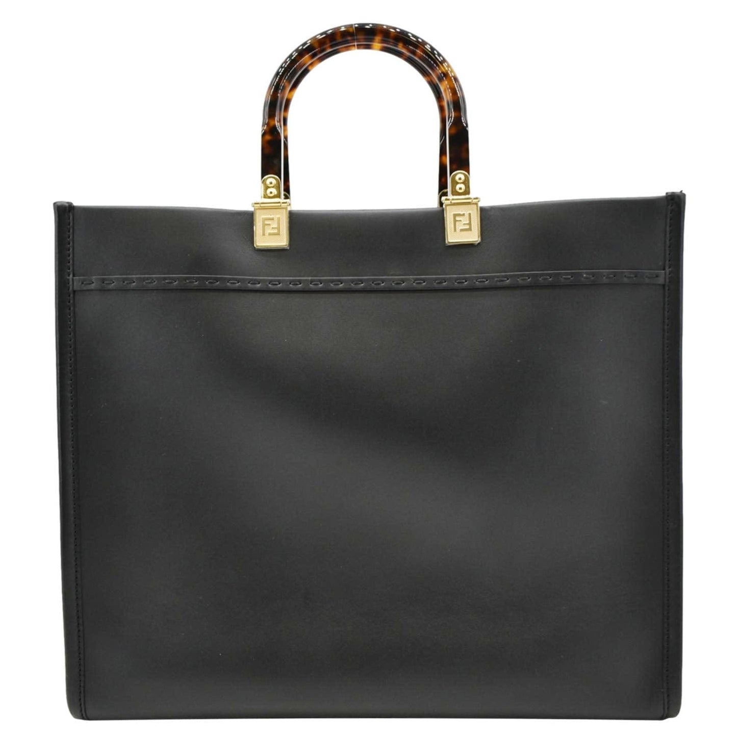 Fendi Sunshine Plexiglass Shopper Tote Bag Leather Black Medium