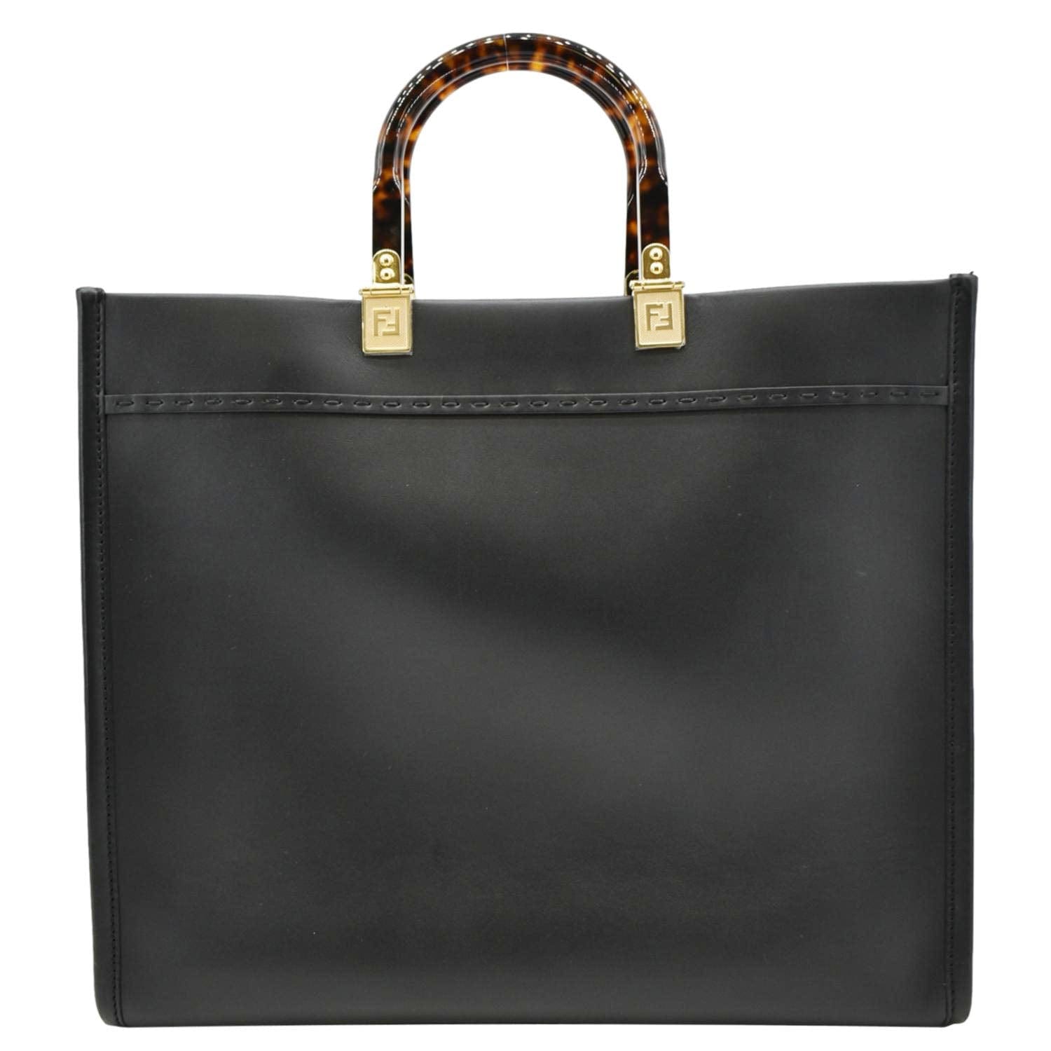 Fendi Sunshine Plexiglass Shopper Tote Bag Leather Black Medium