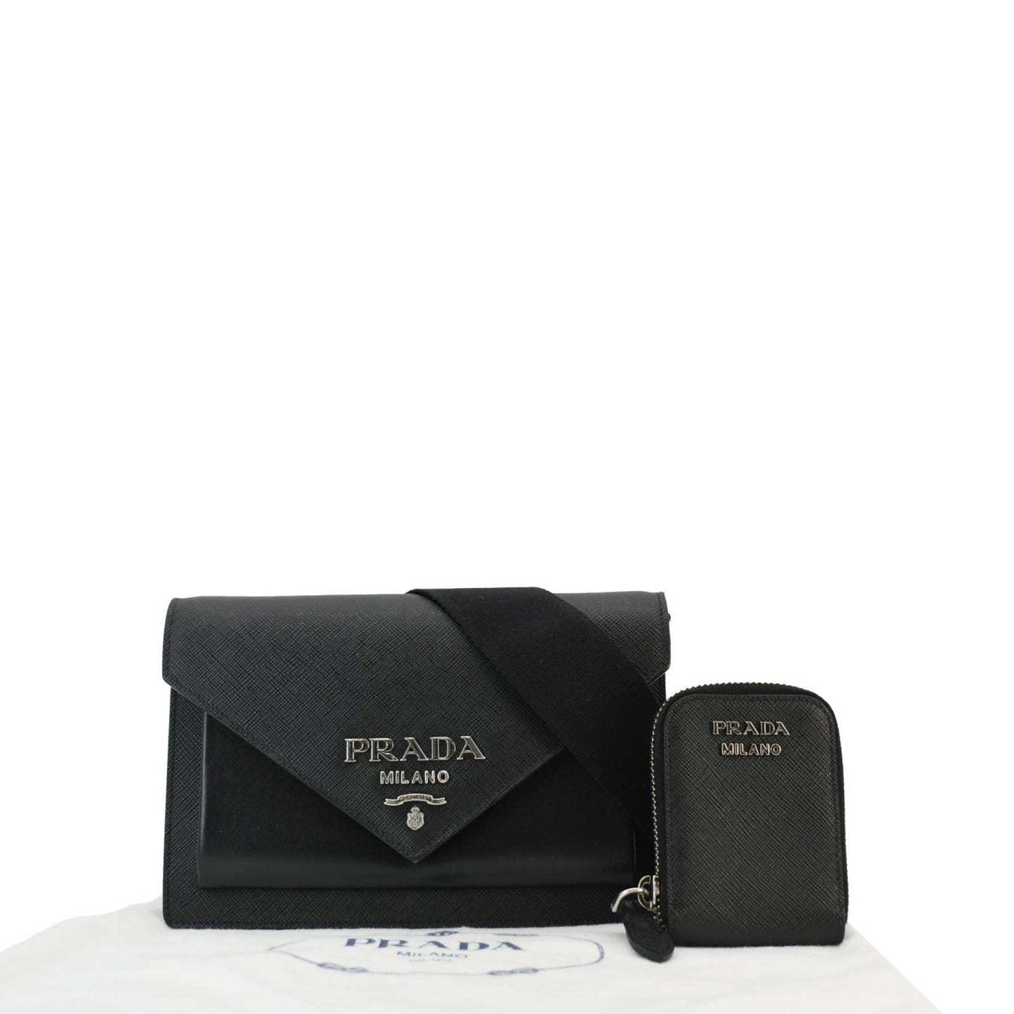 Prada City Envelope Crossbody Bag Leather Saffiano Black