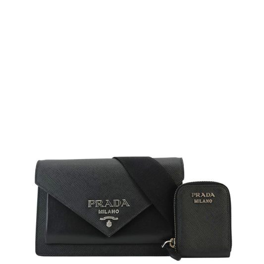 Prada City Envelope Crossbody Bag Leather Saffiano Black