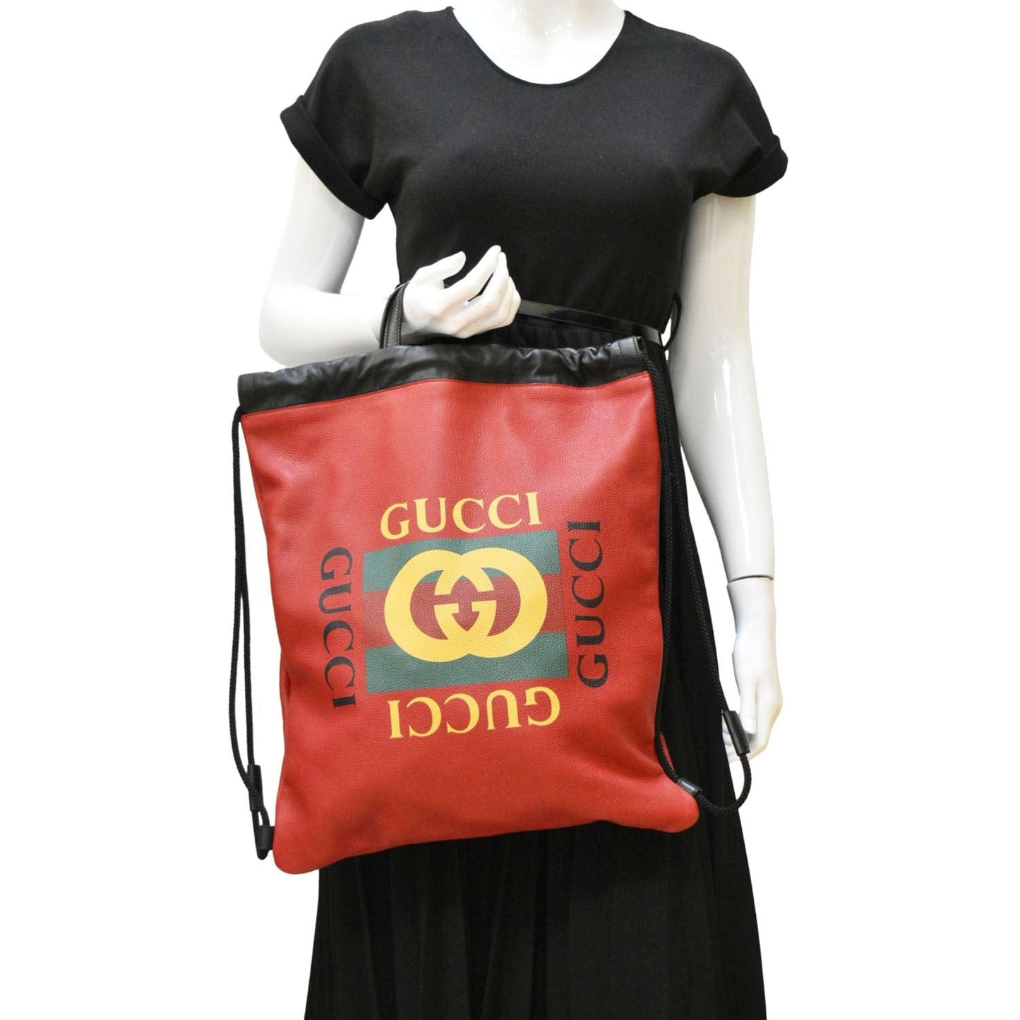 Gucci Drawstring Tote Bag Leather Red Jewelry
