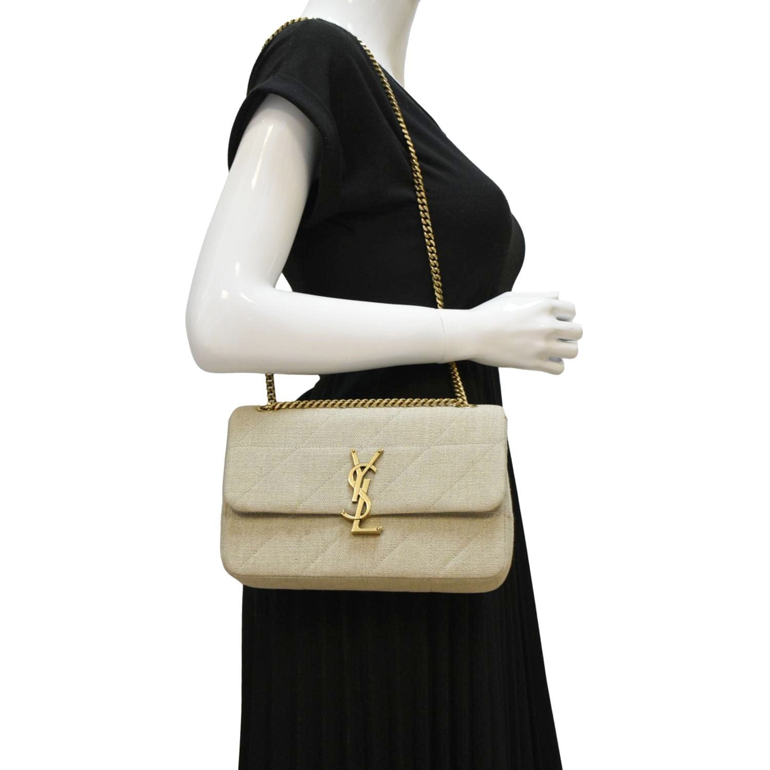 YSL Saint Laurent Yves Patchwork Jamie Jersey Wool Shoulder Bag Beige