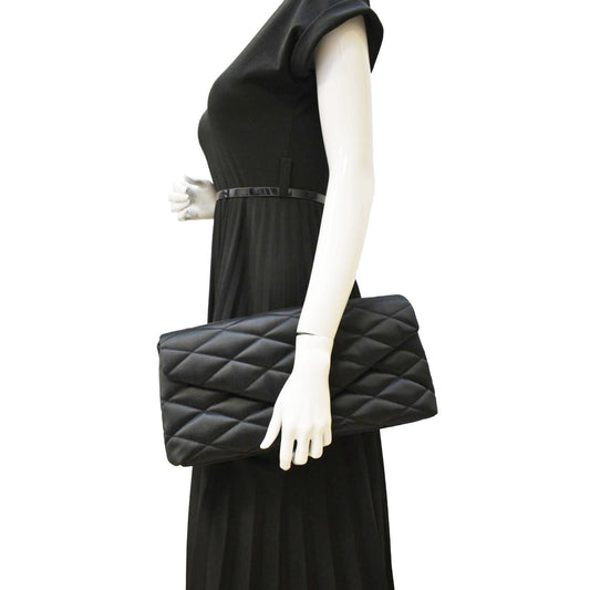 YSL Saint Laurent Yves Sade Clutch Satin Black Large Clutch Bag