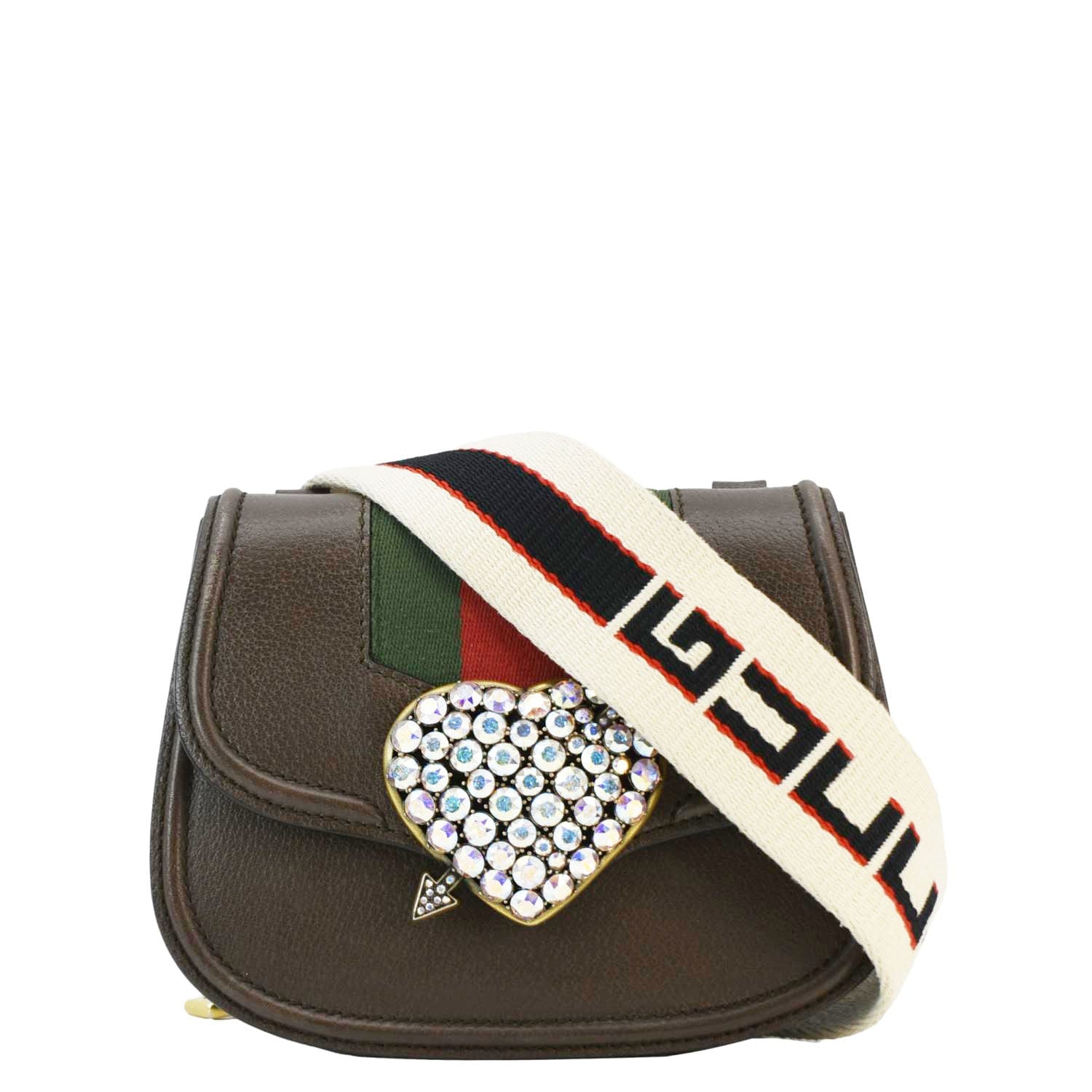 Gucci Jeweled Heart Totem Crossbody Bag Leather Brown Totem 500756